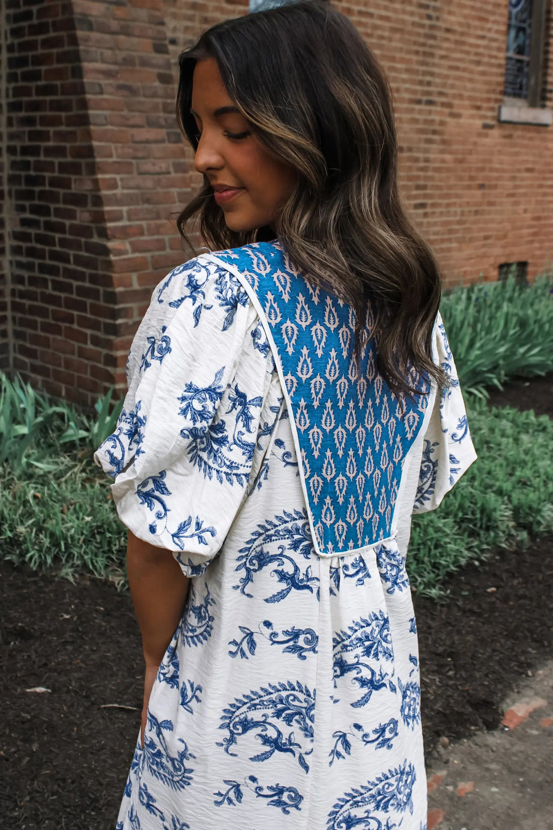 Sky Blue Boho Abstract Print Tassel Tie Maxi Dress