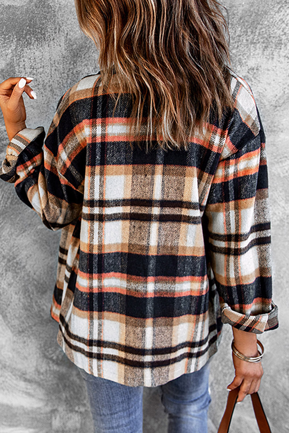 Geometric Plaid Print Pocketed Shacket eAura