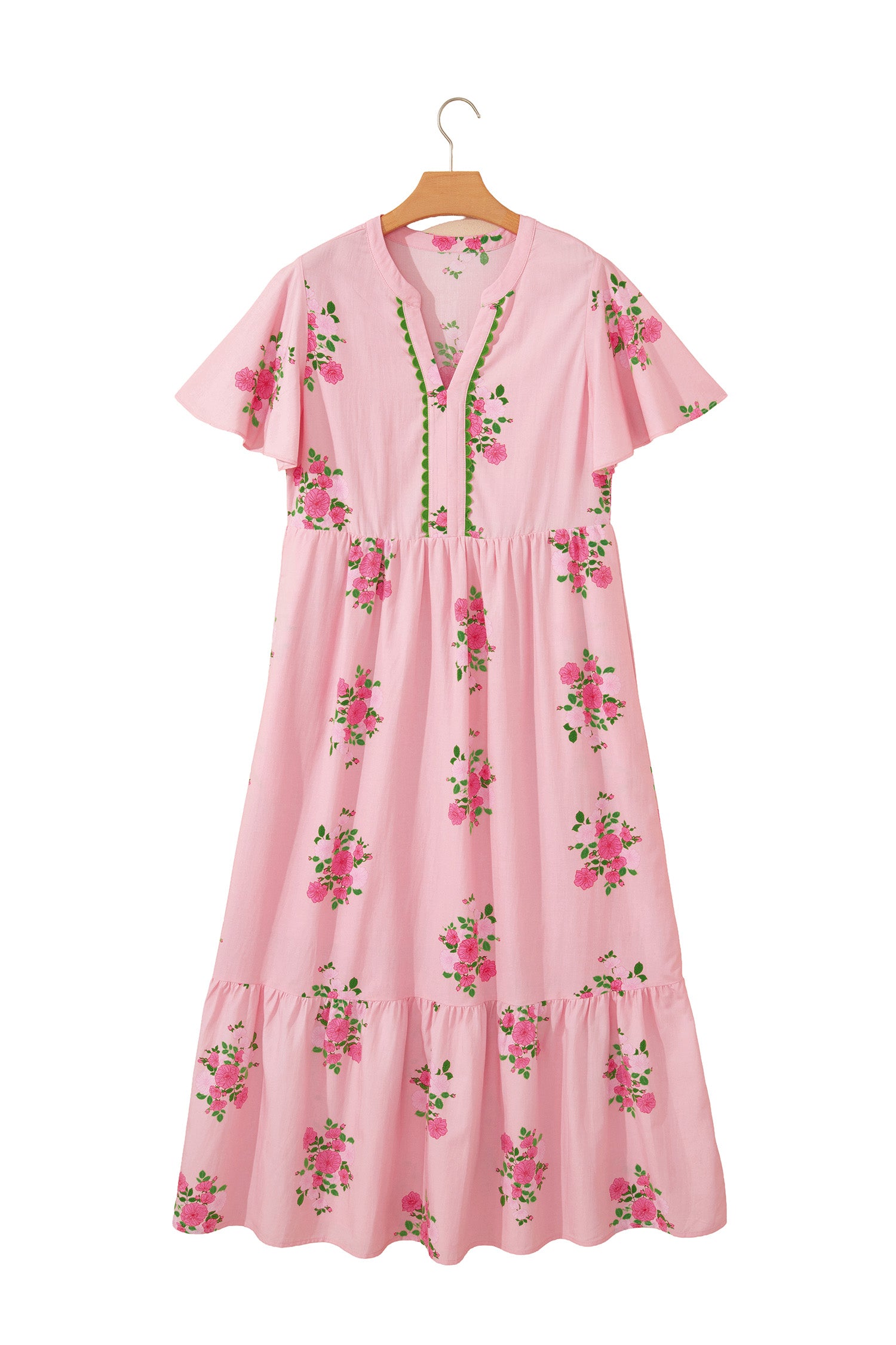 Floral Print Flutter Sleeve Maxi Dress