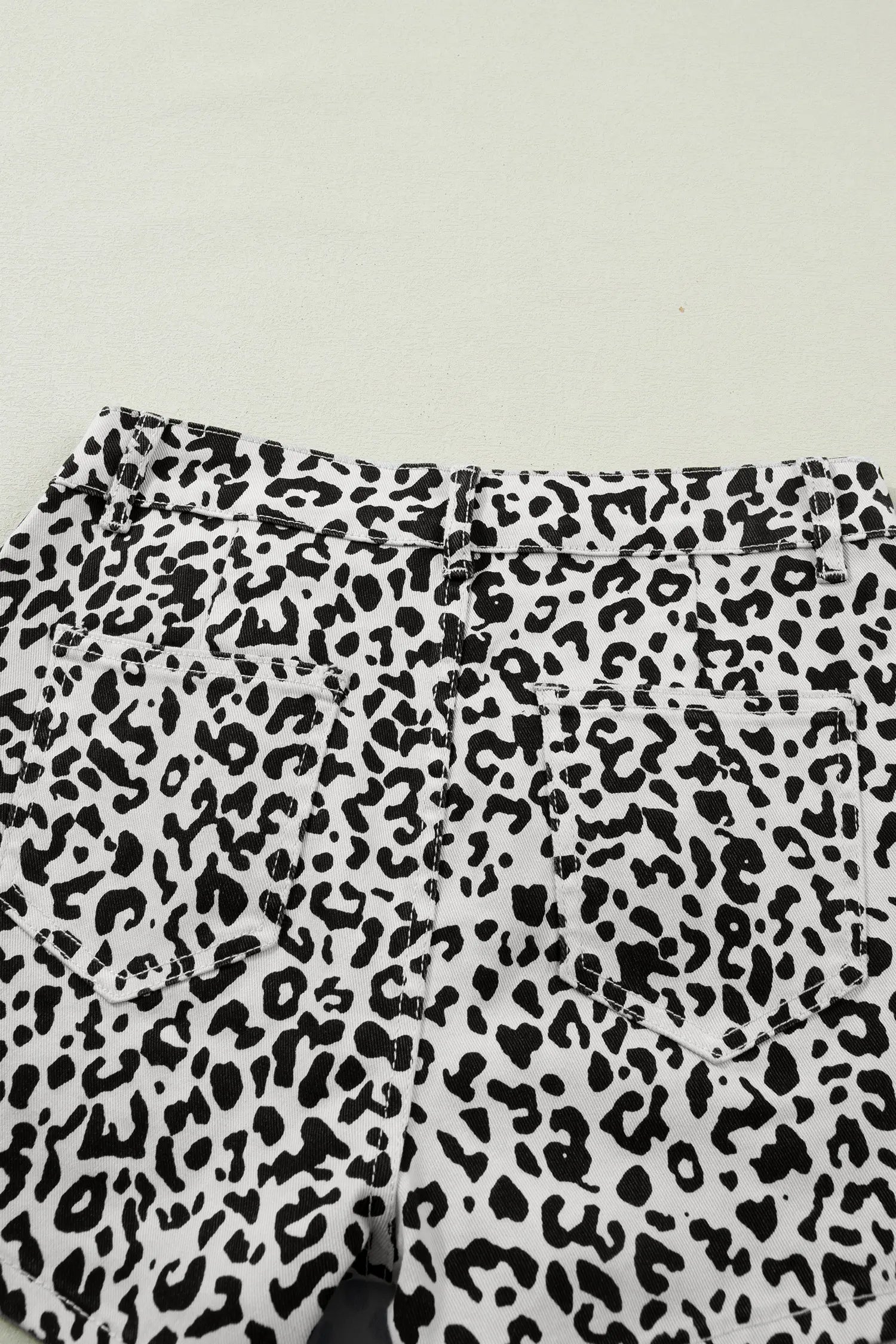 Black Leopard Print Button Overlap Denim Shorts