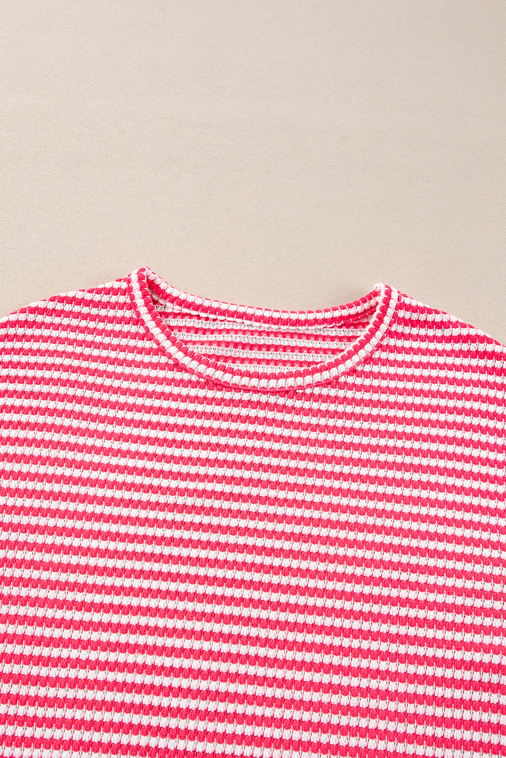 Rose Stripe Round Neck Drop Shoulder Long Sleeve Top Beagle Boutique Fashion Outlet