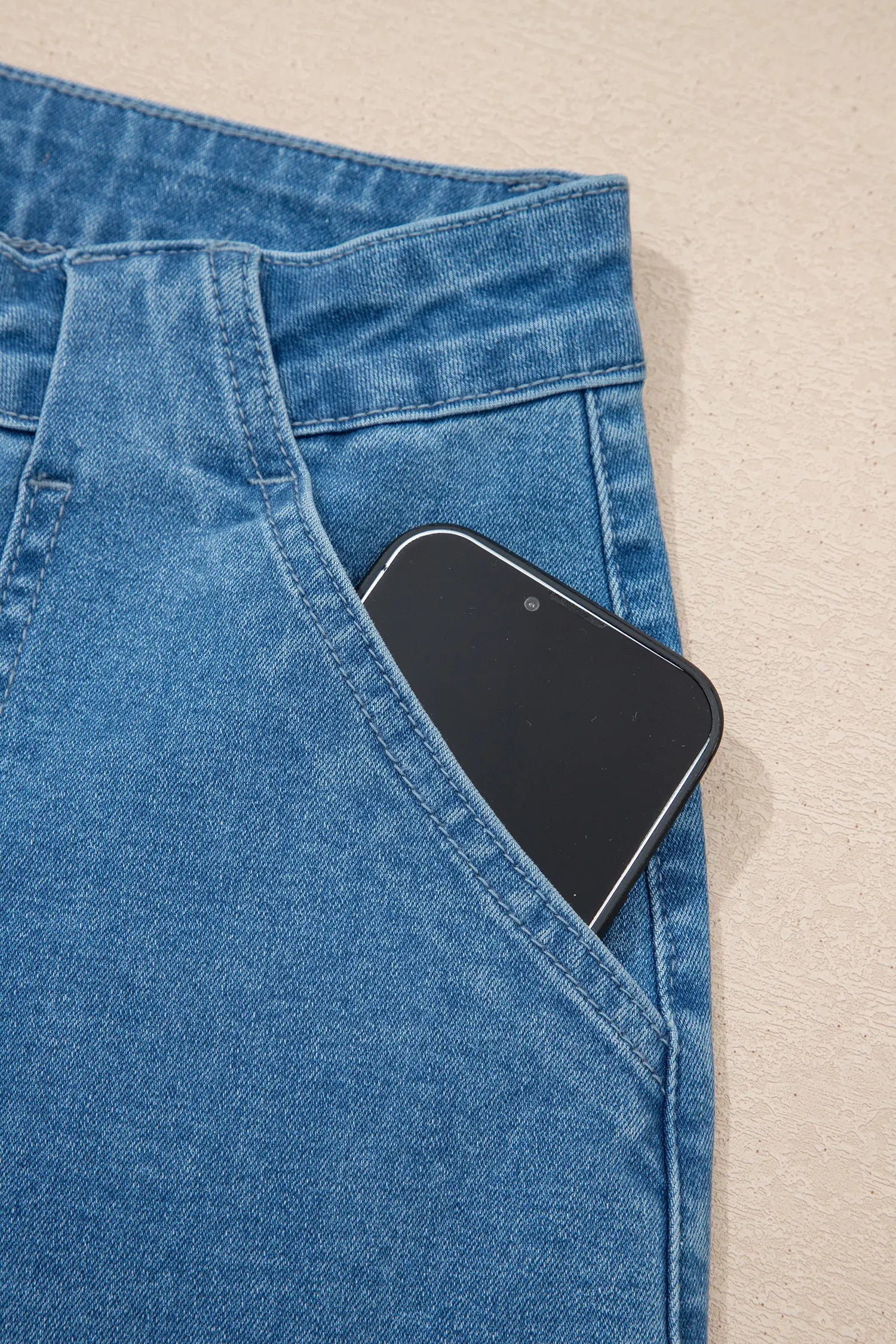 Dusk Blue Retro Washed Patch Pocket Stretchy Jeans