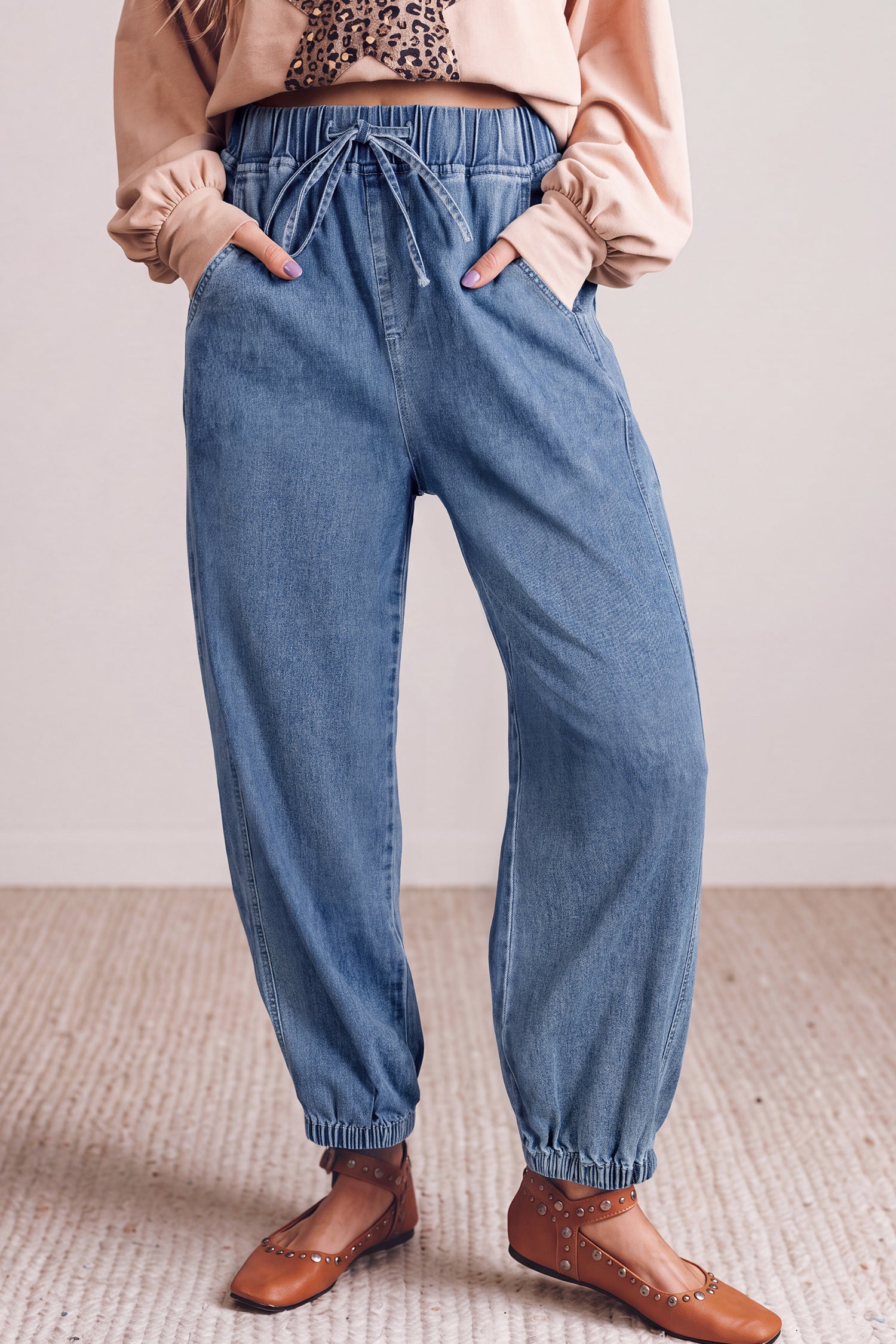 Elastic Waist Harem Ankle Length Jeans – Dusk Blue