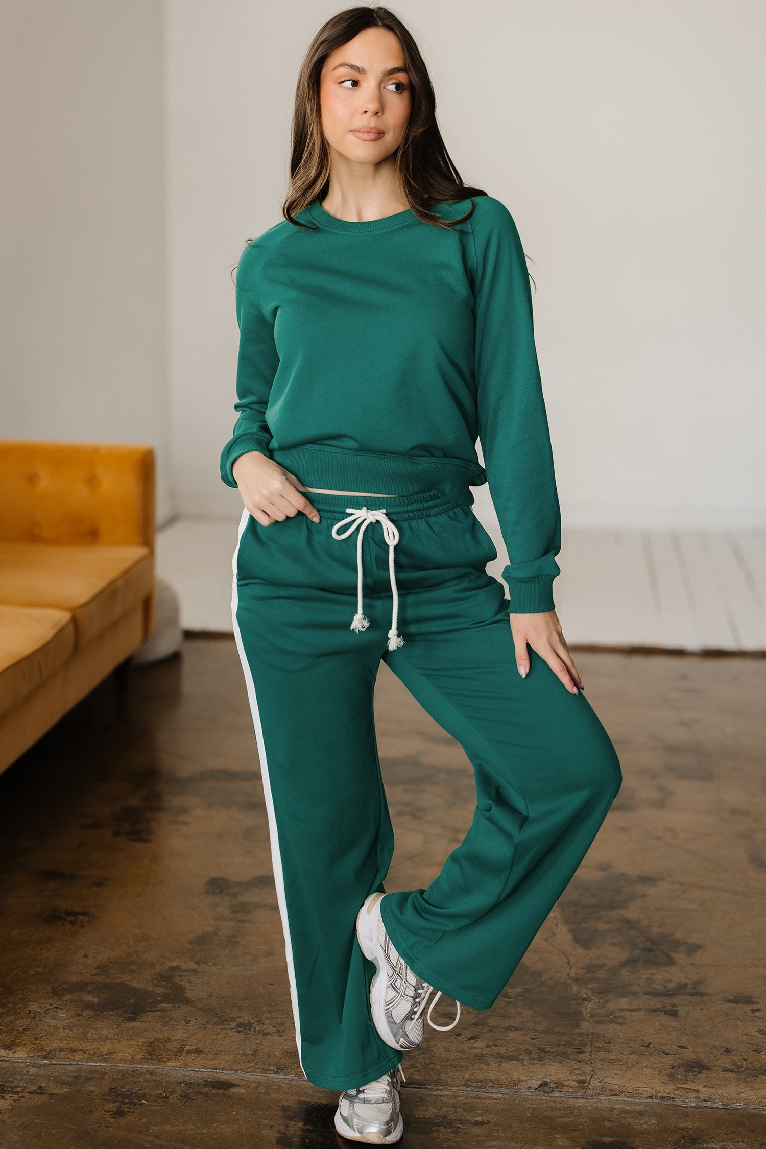 Pullover Top Varsity Stripe Detail & Loose Drawstring Trousers Co-ord - Two Piece Sets/Pant Sets