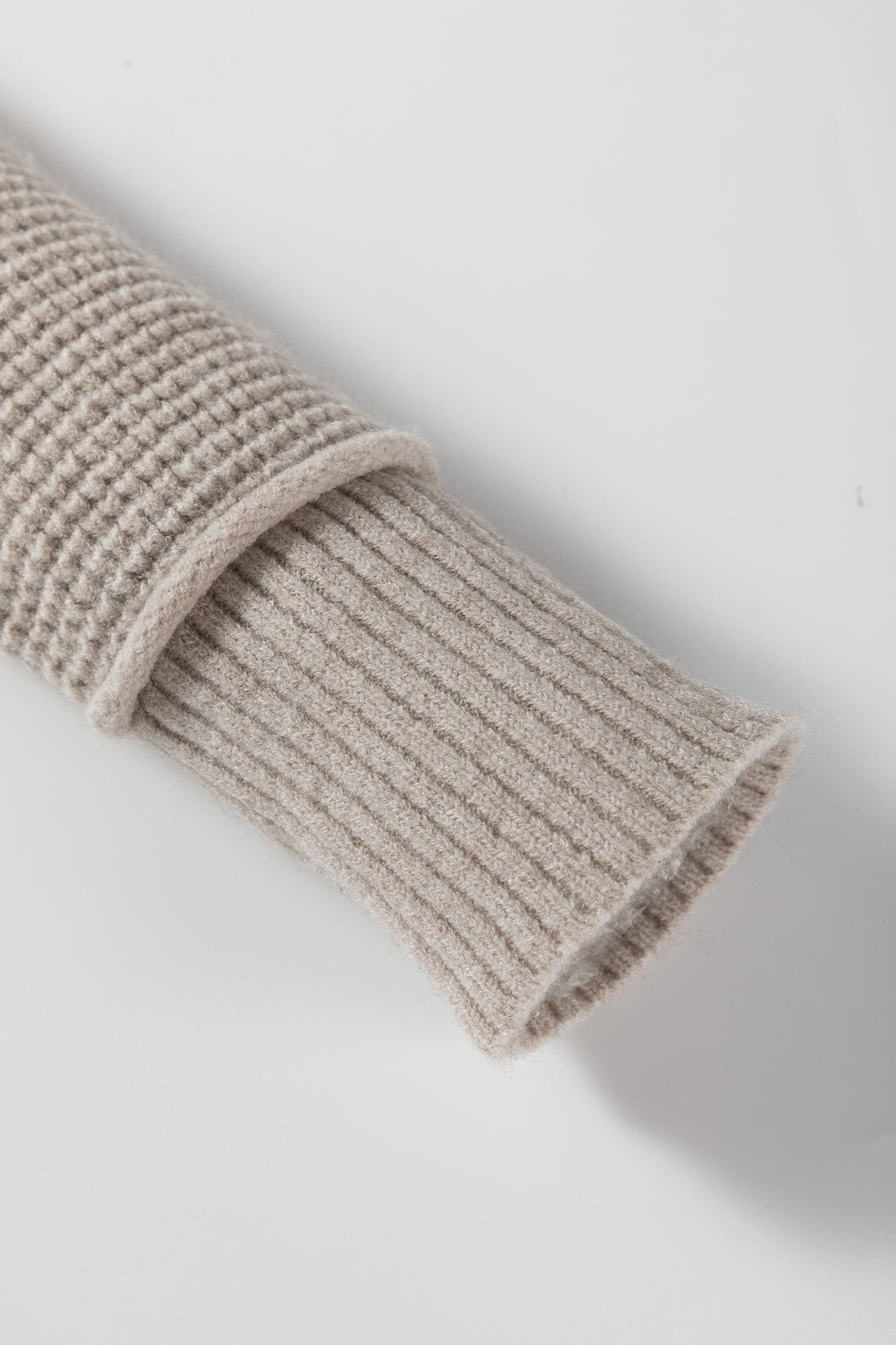 Waffle Texture Knit Ribbed High Neck Drop Shoulder Sweater - eAura