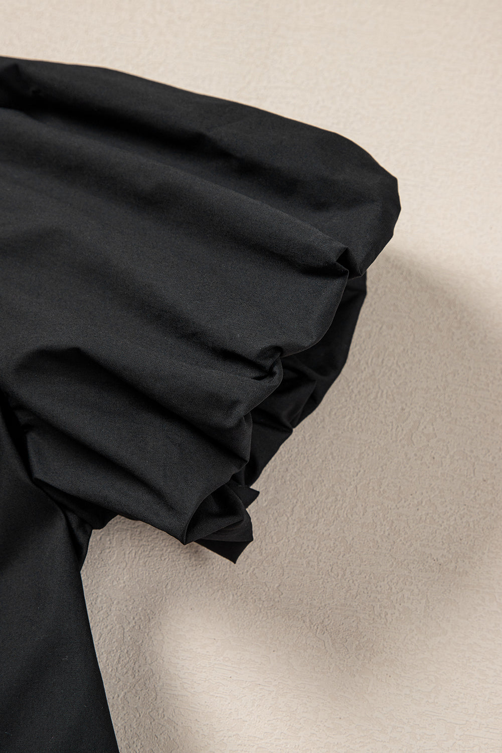 Black Shirt Style Button Down Puff Sleeve Ruffle Hem Dress eAura
