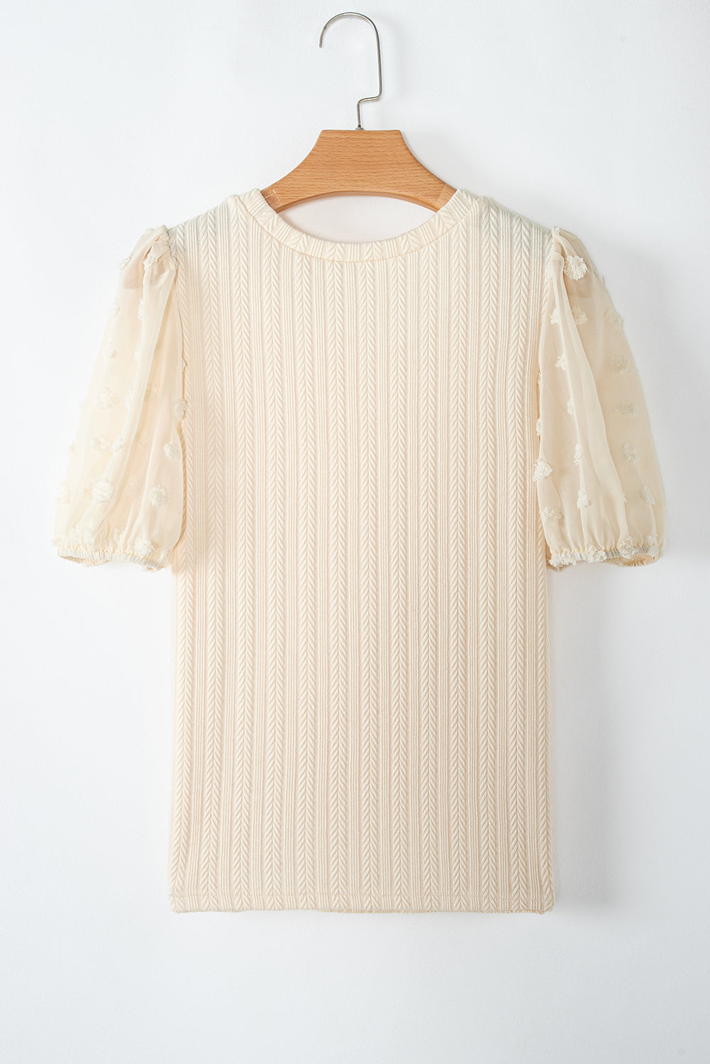 Apricot Dot Mesh Puff Sleeve Textured Top eAura