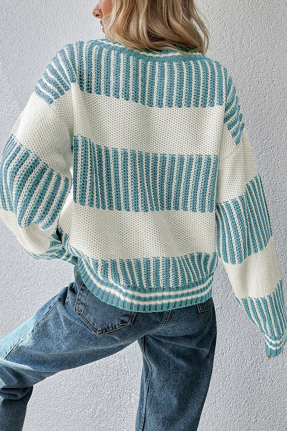 Two Tone Striped Patchwork Drop Shoulder Oversized Sweater eAura