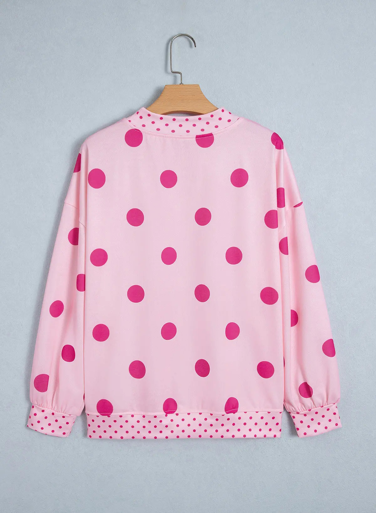 Polka Dot Print Contrast Detail Oversized Tunic Sweatshirt – Pink