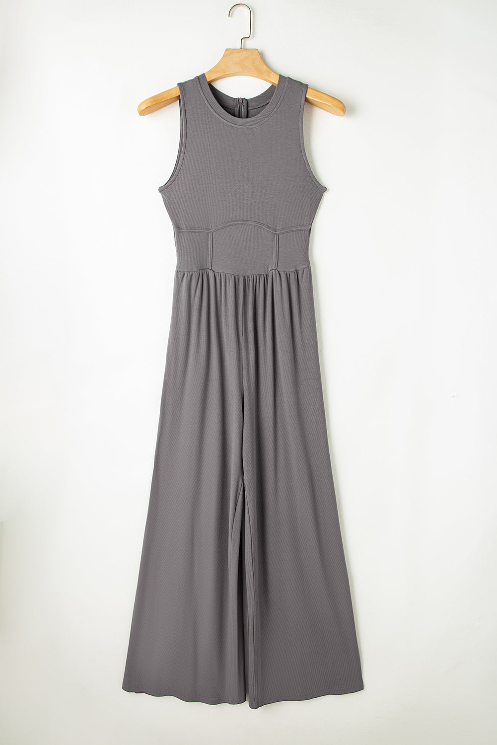 Blackish Green Cinched Waist Sleeveless Wide Leg Jumpsuit eAura