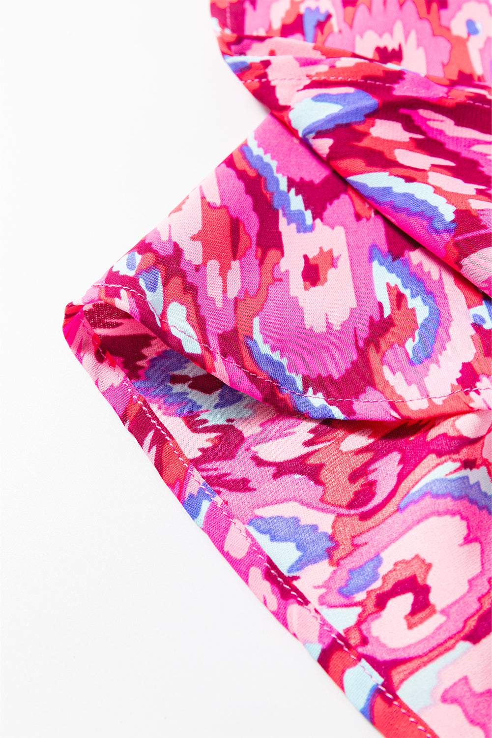 Pink Abstract Print V Neck Half Sleeve Loose Fit Tunic Blouse eAura