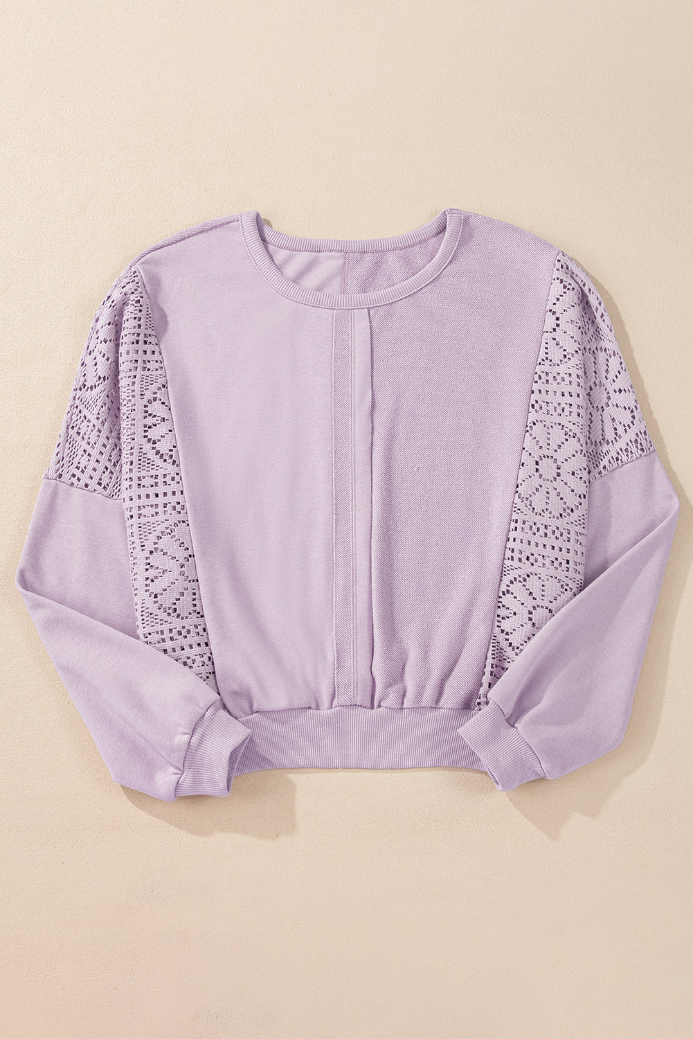 Knit Crochet Exposed Seam Ribbed Trim Sweatshirt eAura