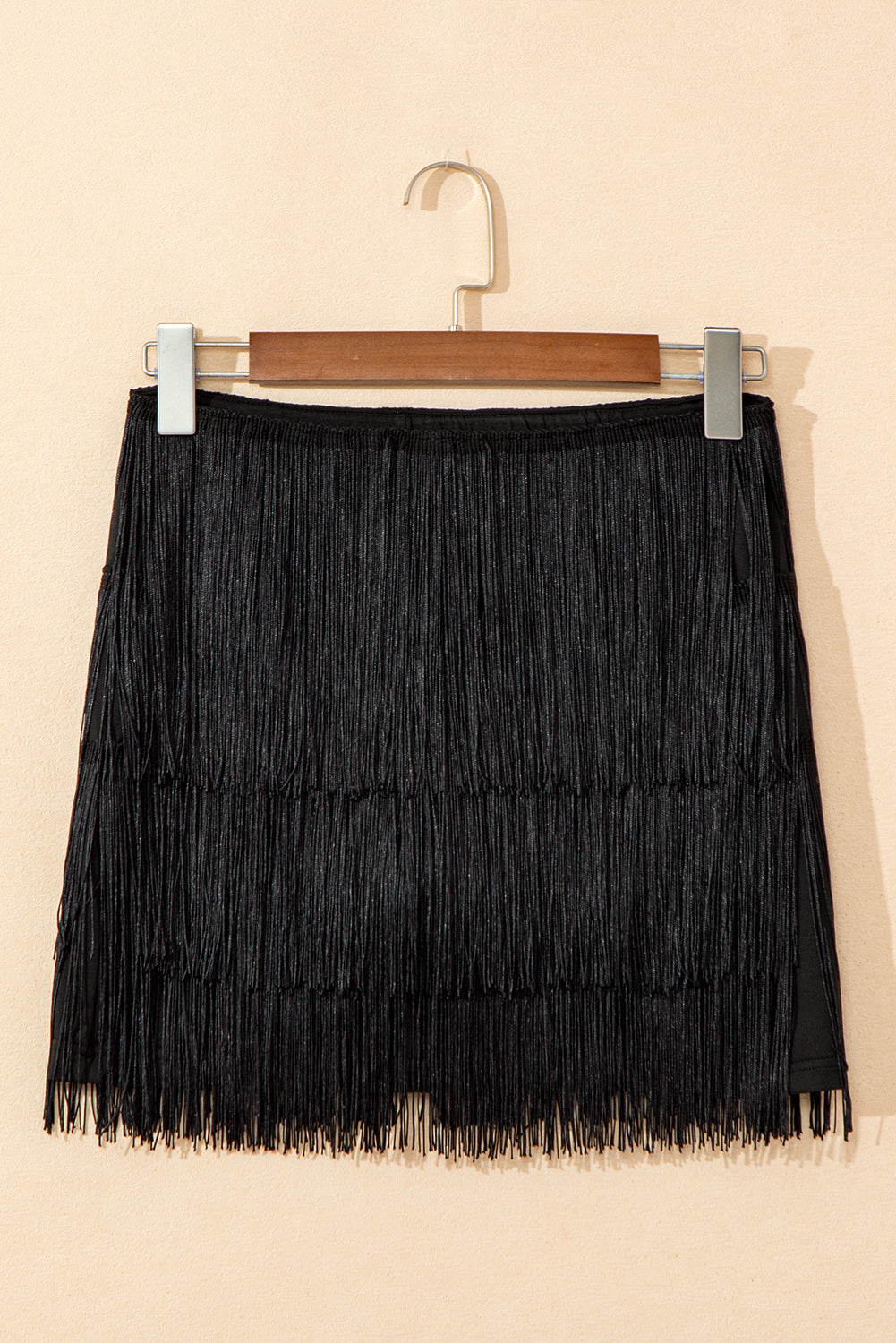 Black Tiered Fringe Trimmed Mini Skirt eAura