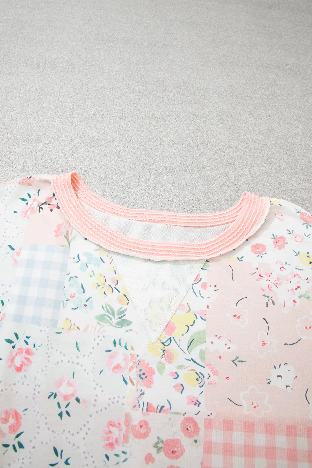 Patchwork Floral Print Long Sleeve Tunic Plus Size Blouse – Pink