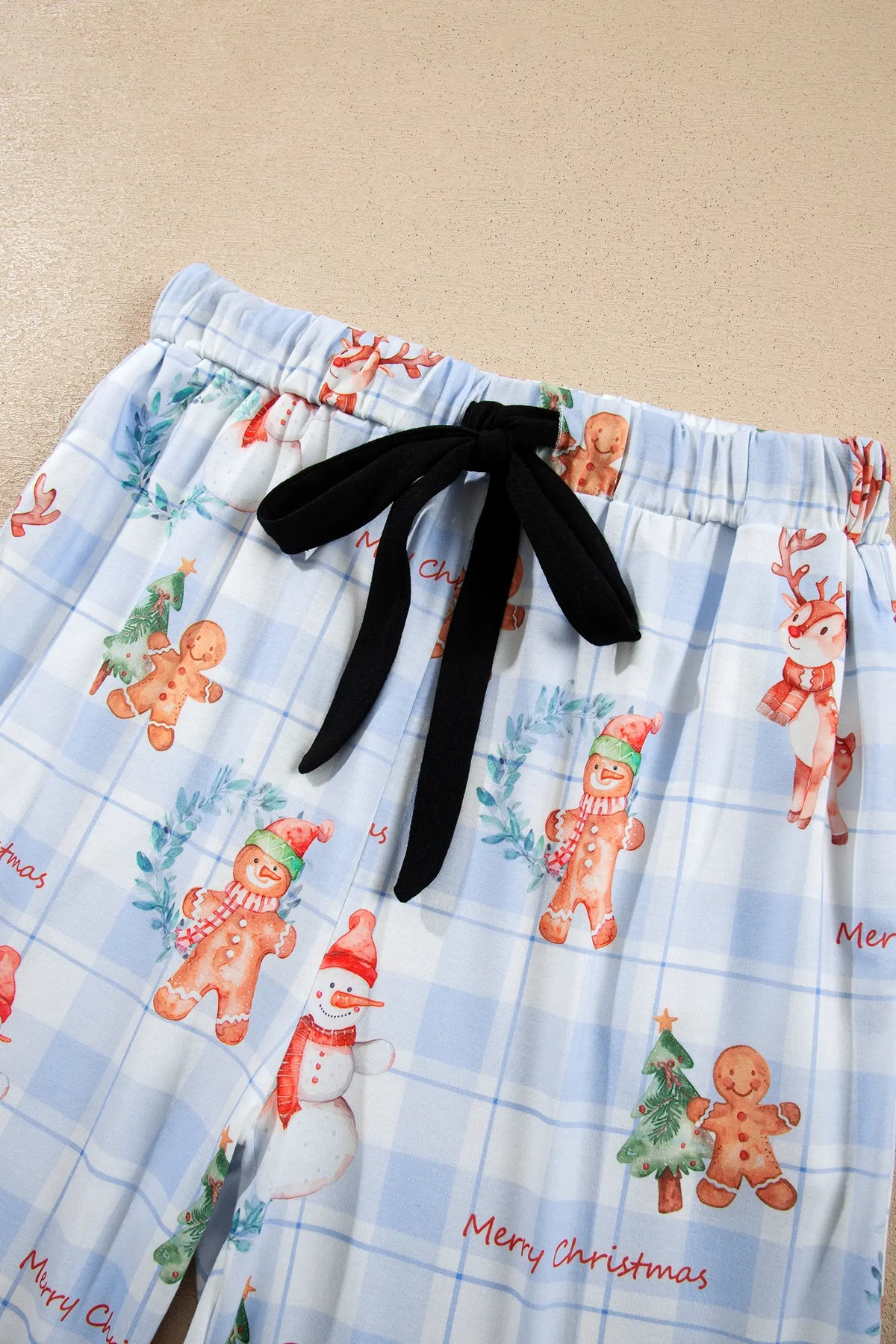 2pc Pajama Set Shirt Top & Straight-Leg Pants — Plaid Cartoon Christmas Print