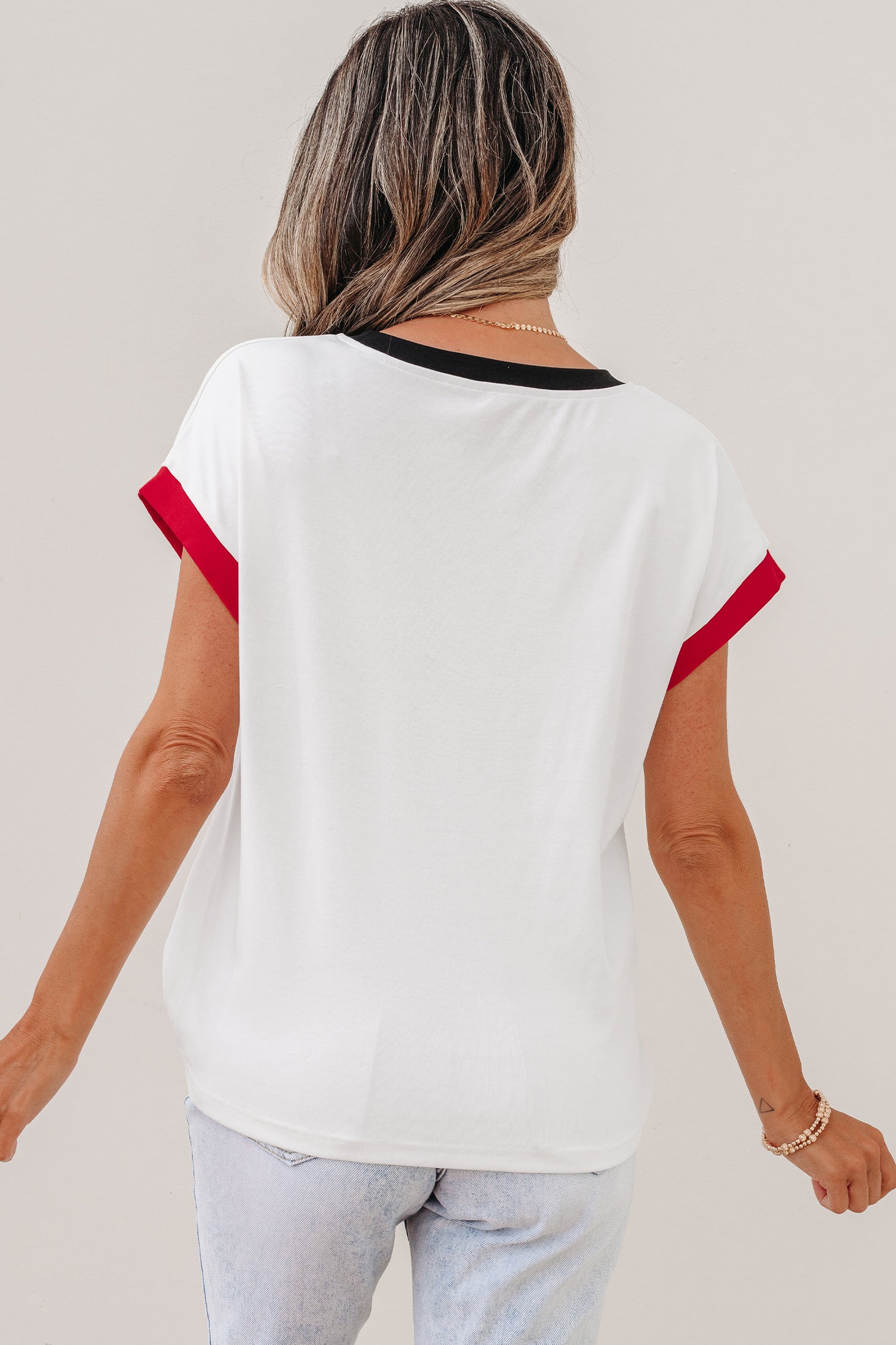 USA Sequin Colour Block Loose T-Shirt