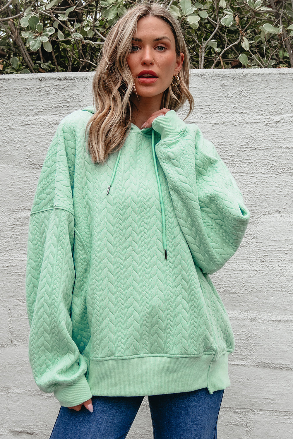 Cable Textured Baggy Hoodie - Tops/Sweatshirts & Hoodies