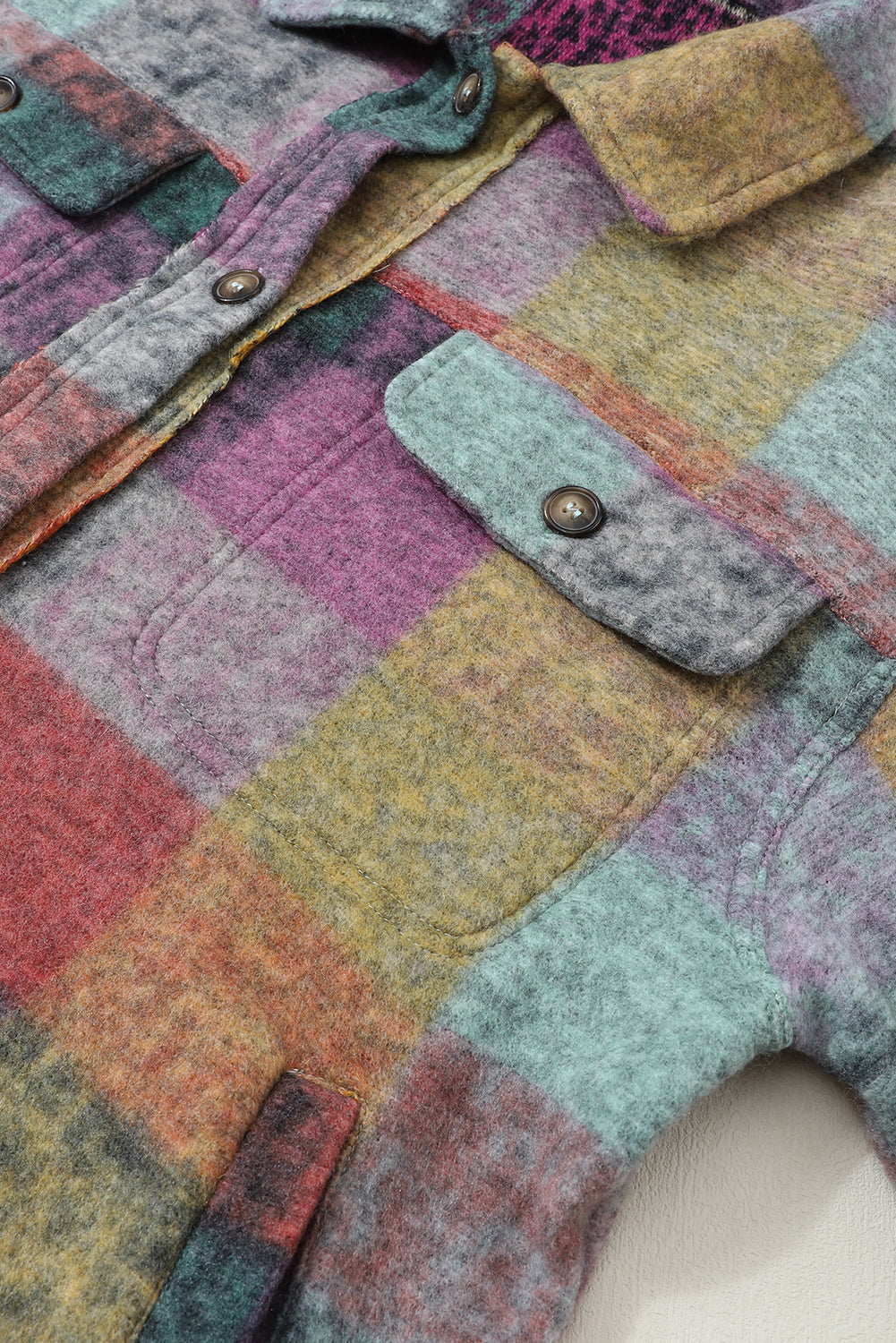 MultiColour Brushed Plaid Pocketed Oversize Shacket eAura