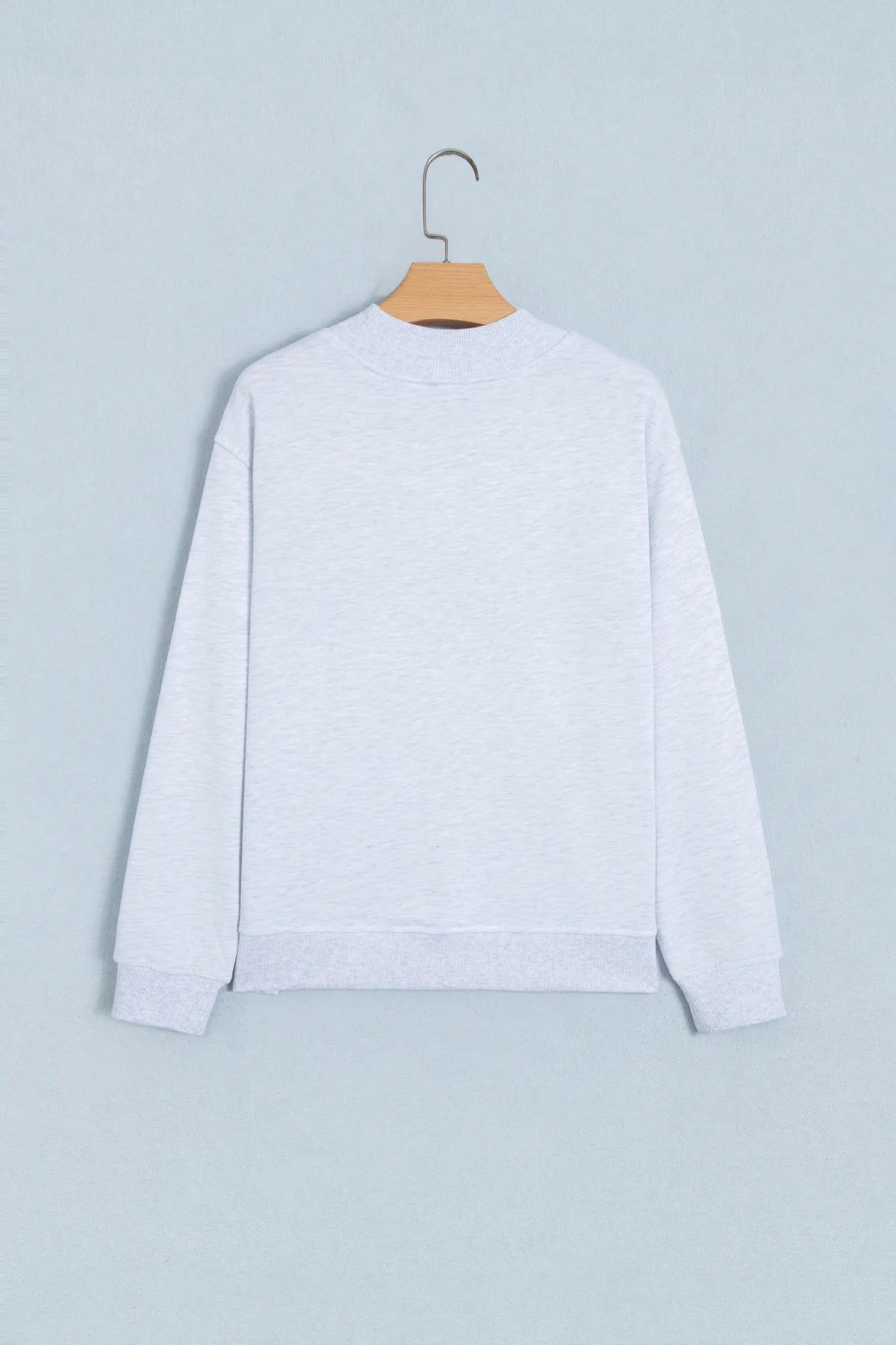 High Neck Embroidered Checkered Letter Game Day Sweatshirt – Light Grey