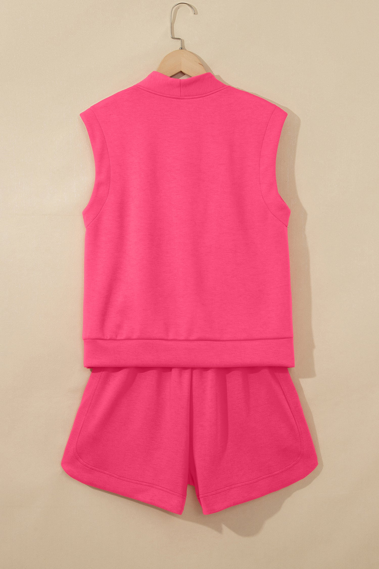 Quarter Zip Sleeveless Top Drawstring Shorts Casual 2pcs Outfit – Fiery Red