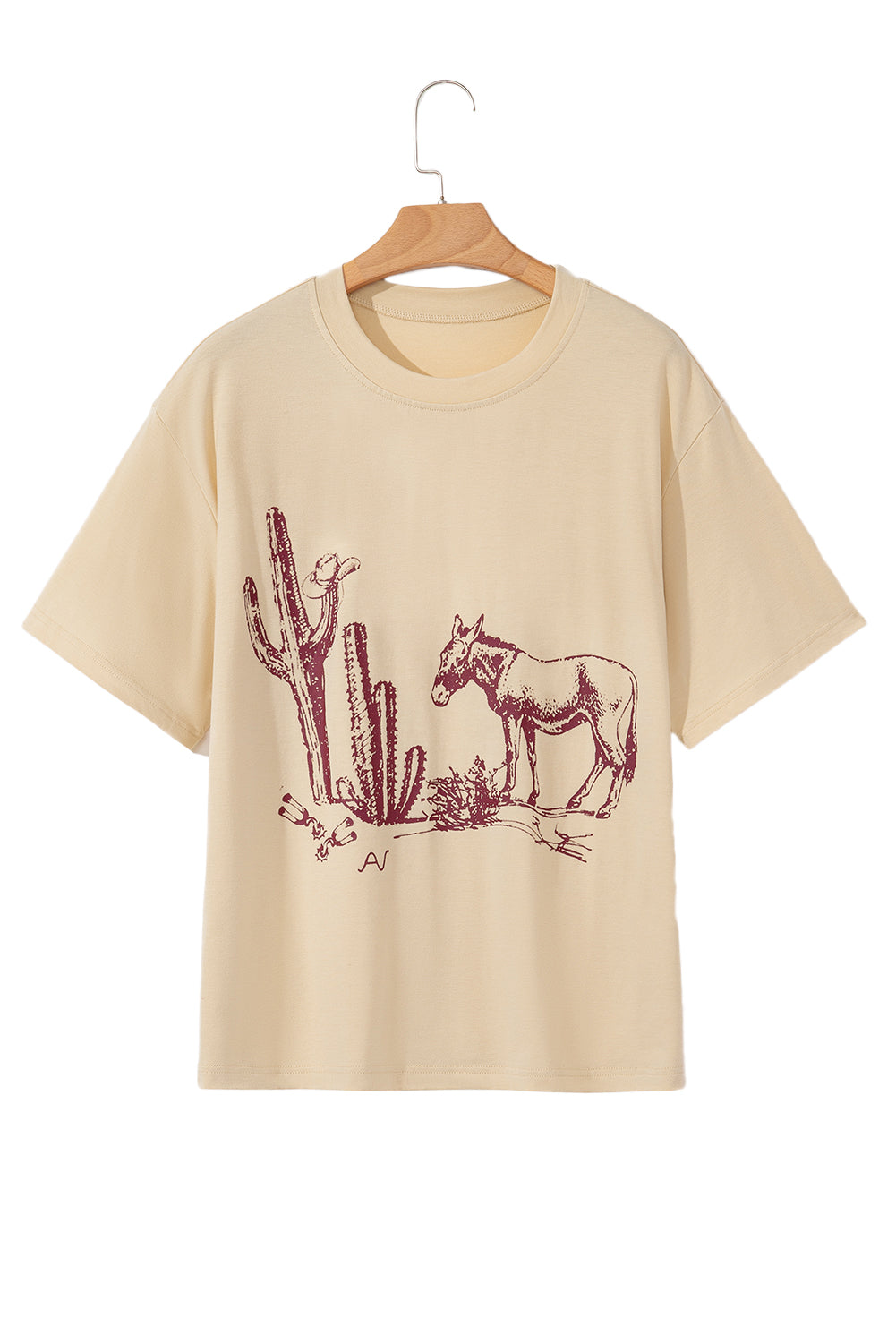 Parchment Western Burro Cactus Crew Neck Graphic Tee BB Fashion Outlet