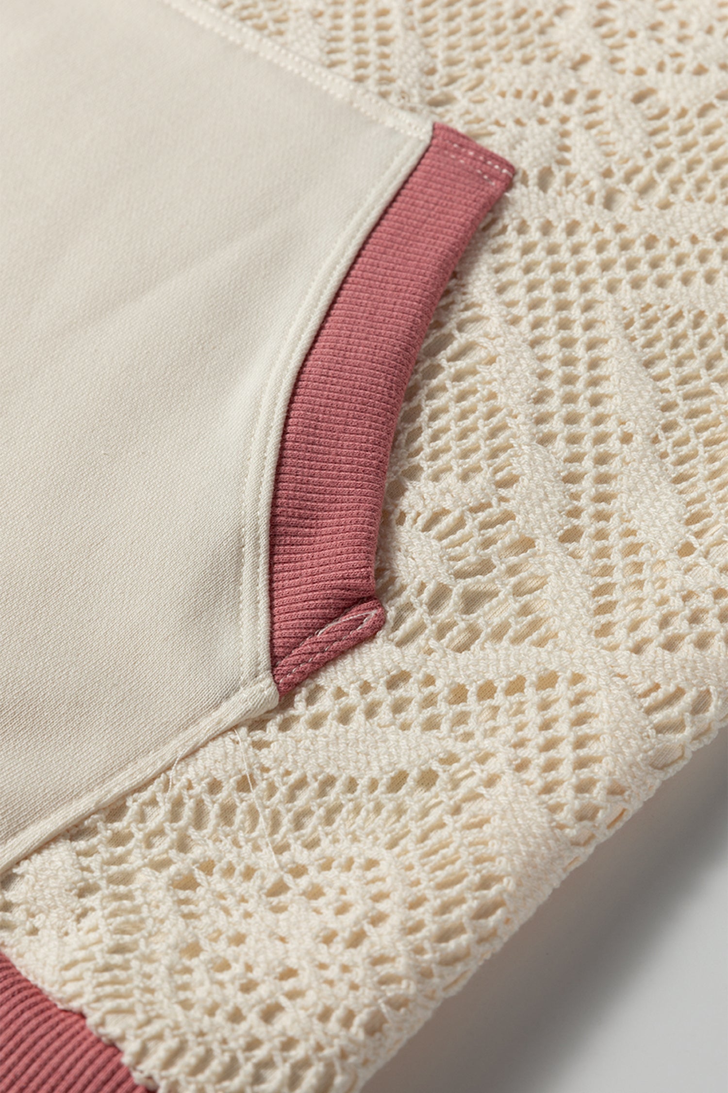 Contrast Trim Crochet Knit Exposed Seam Hoodie - eAura