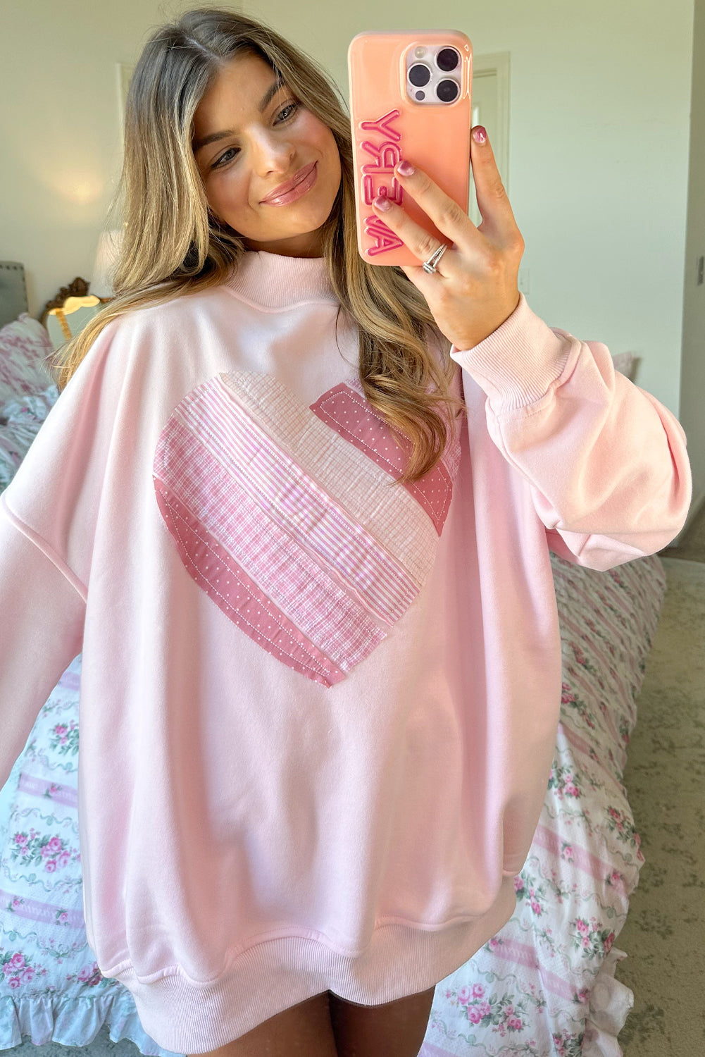 Sweetheart Patchwork Mockneck Oversized Sweatshirt - eAura