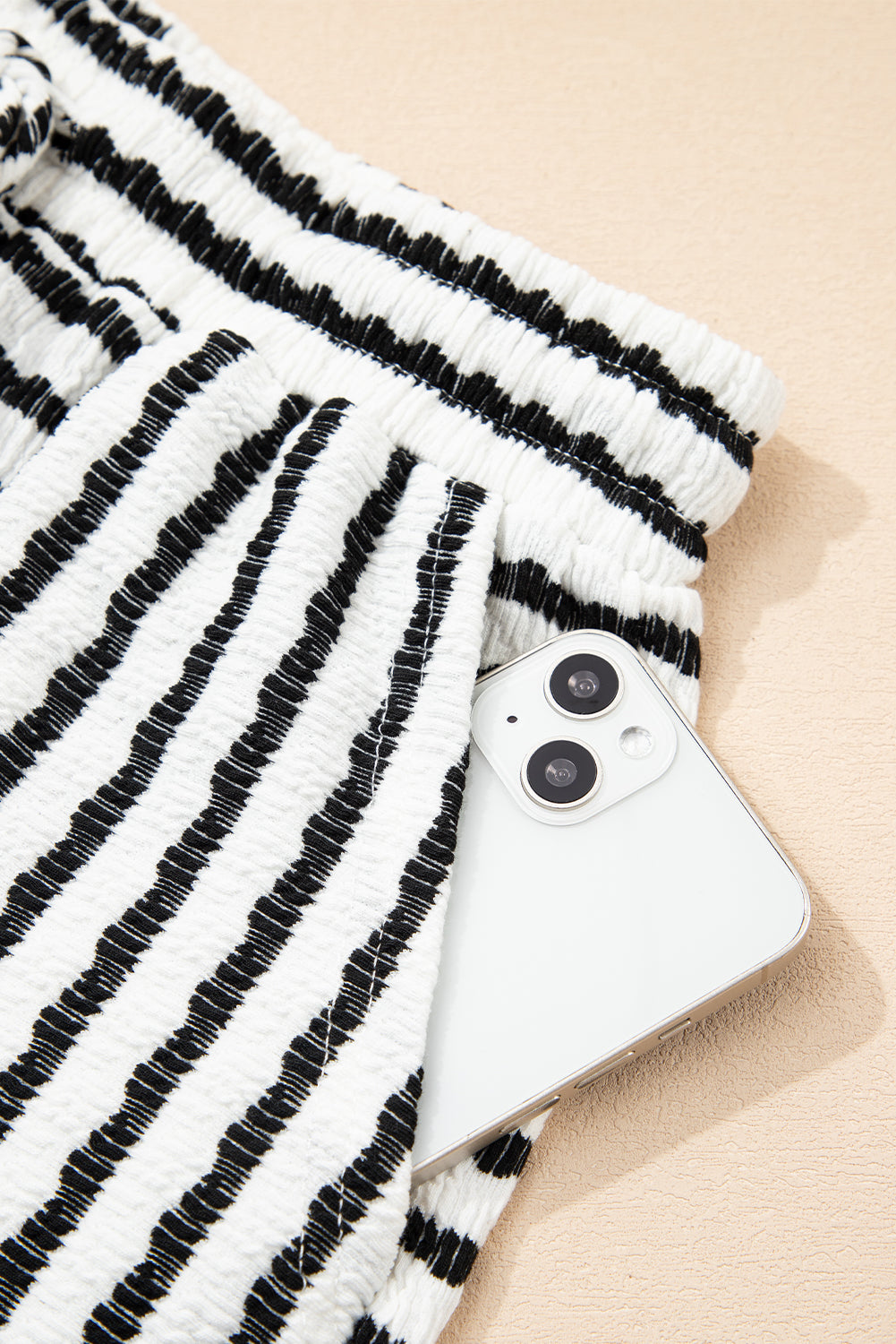 Black Stripe Knitted Short Sleeve Top and Drawstring Shorts Set eAura