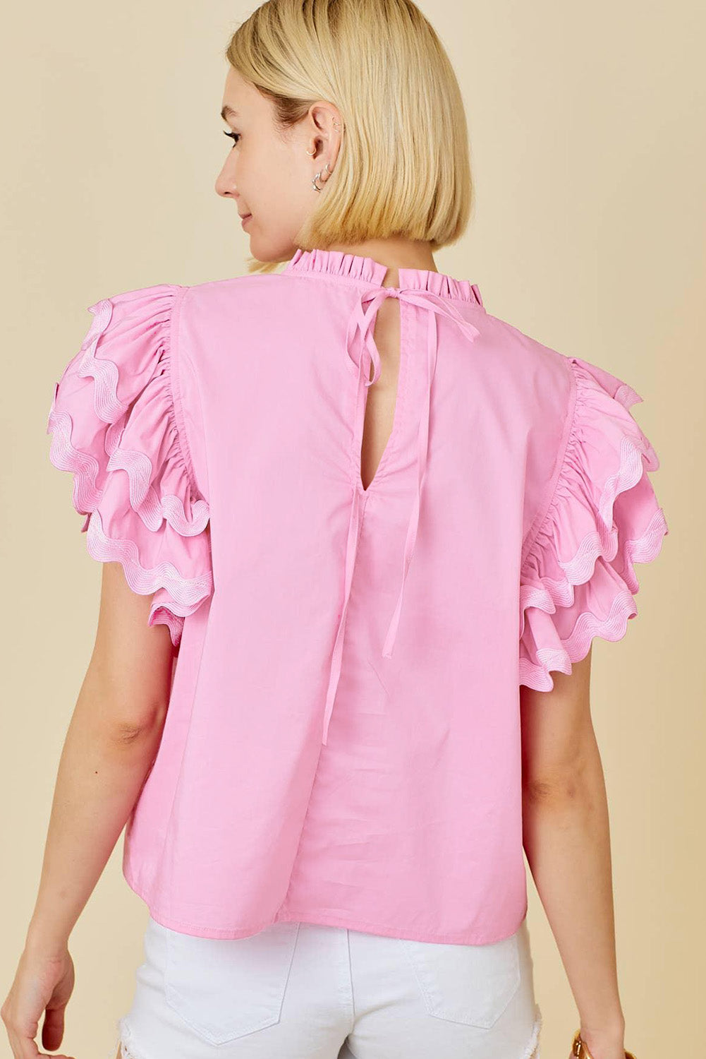 Bonbon Ricrac Ruffled Sleeve Frilled Collar Blouse eAura