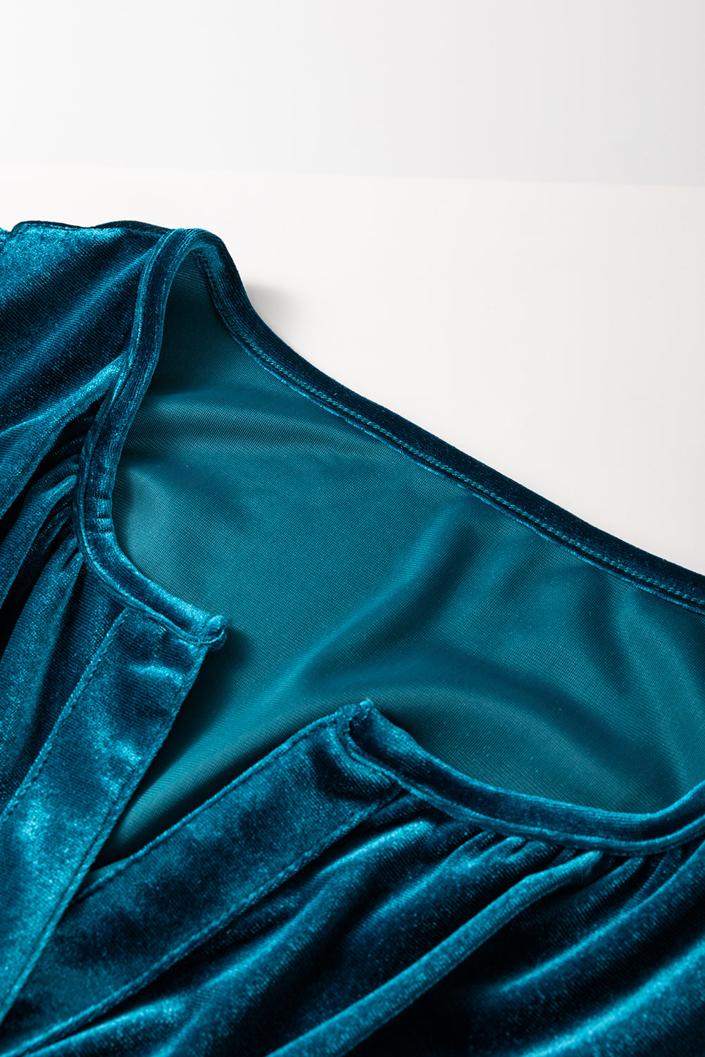Prussian Blue Velvet Short Sleeve Shirred Waist Tiered Maxi Dress BB Fashion Outlet