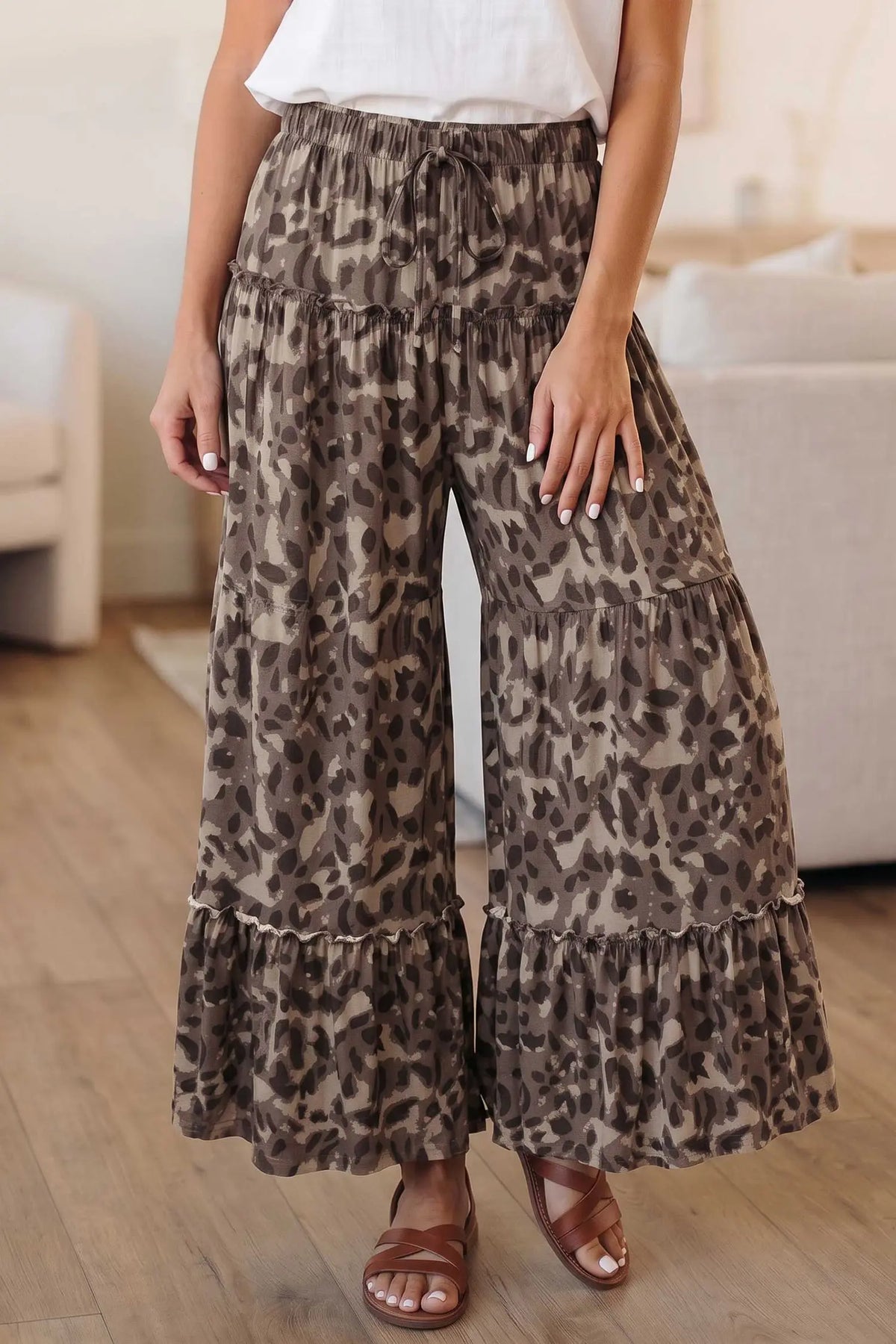 Camo Print Wide Leg Casual Pants