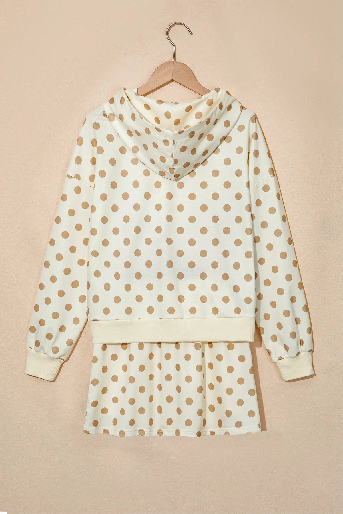 Polka Dot Hooded Long Sleeve Top Casual Mini Skort Set – Khaki