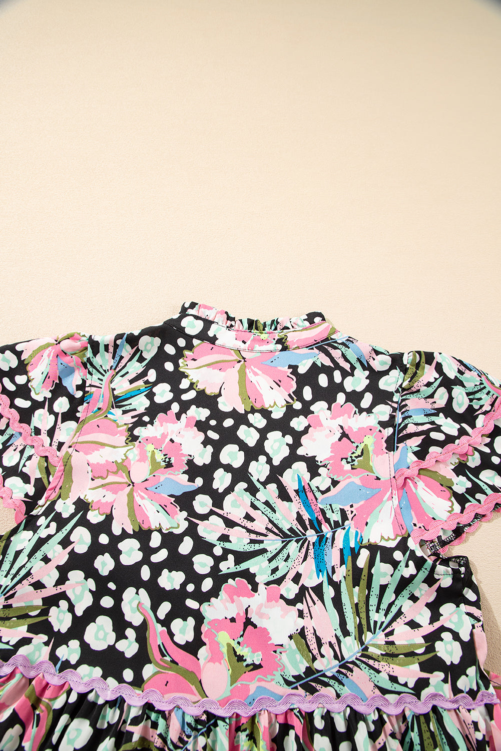 Pink Floral Ricrac Embellished Tiered Mini Dress eAura