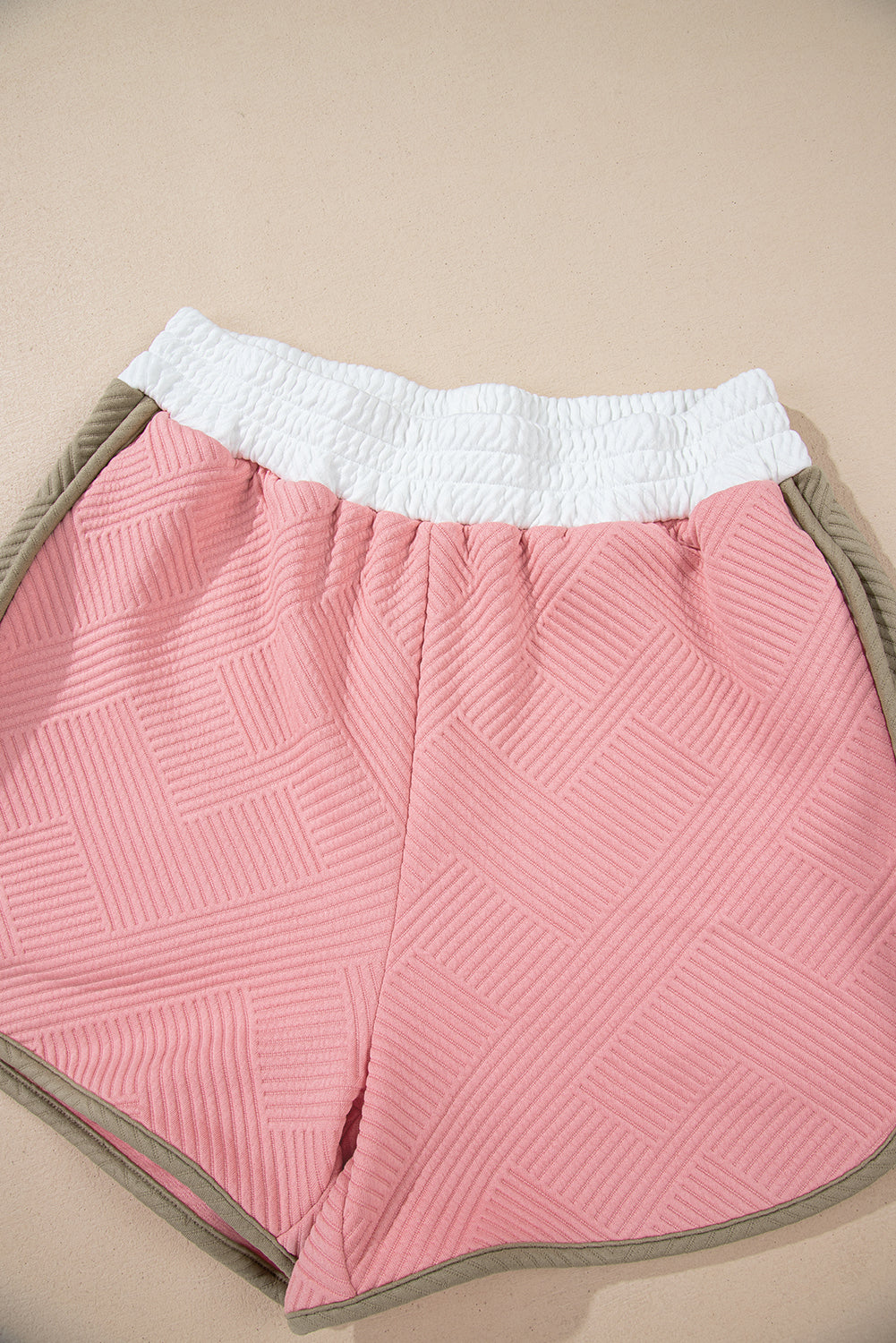 Pink Textured Colourblock Patchwork Tee Two Piece Shorts Set eAura