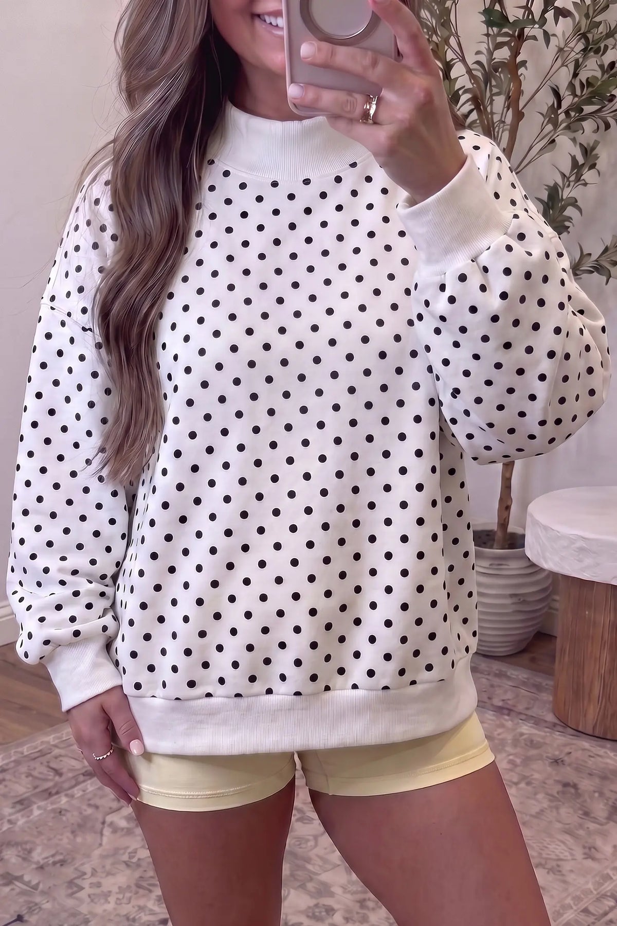 Mock Neck Polka Dot Sweatshirt