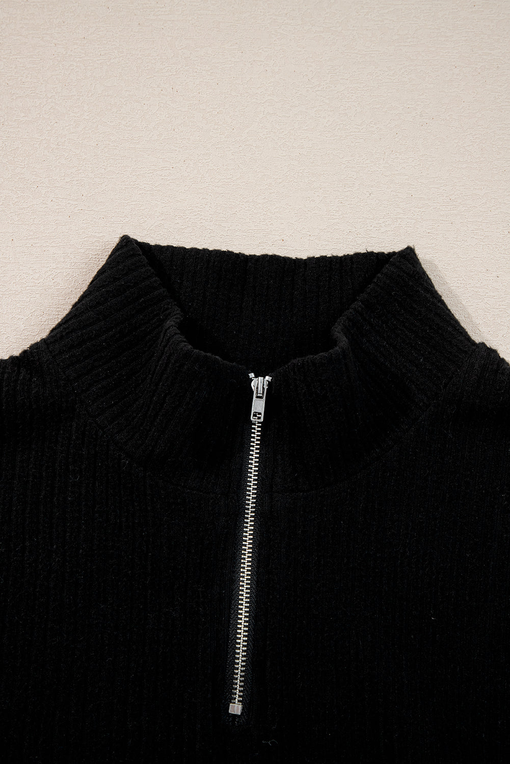 Black Ribbed Zip Stand Neck Drop Shoulder Pullover Bodycon Skirt 2pcs Set Dear-Lover Dropshipping