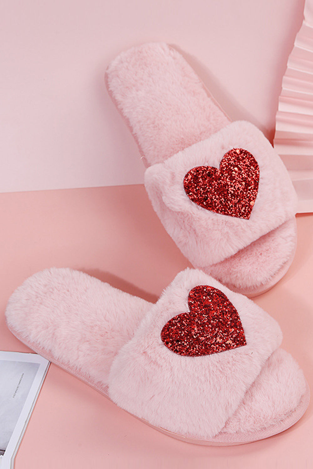 Pink Sequin Heart Shaped Slippers - eAura