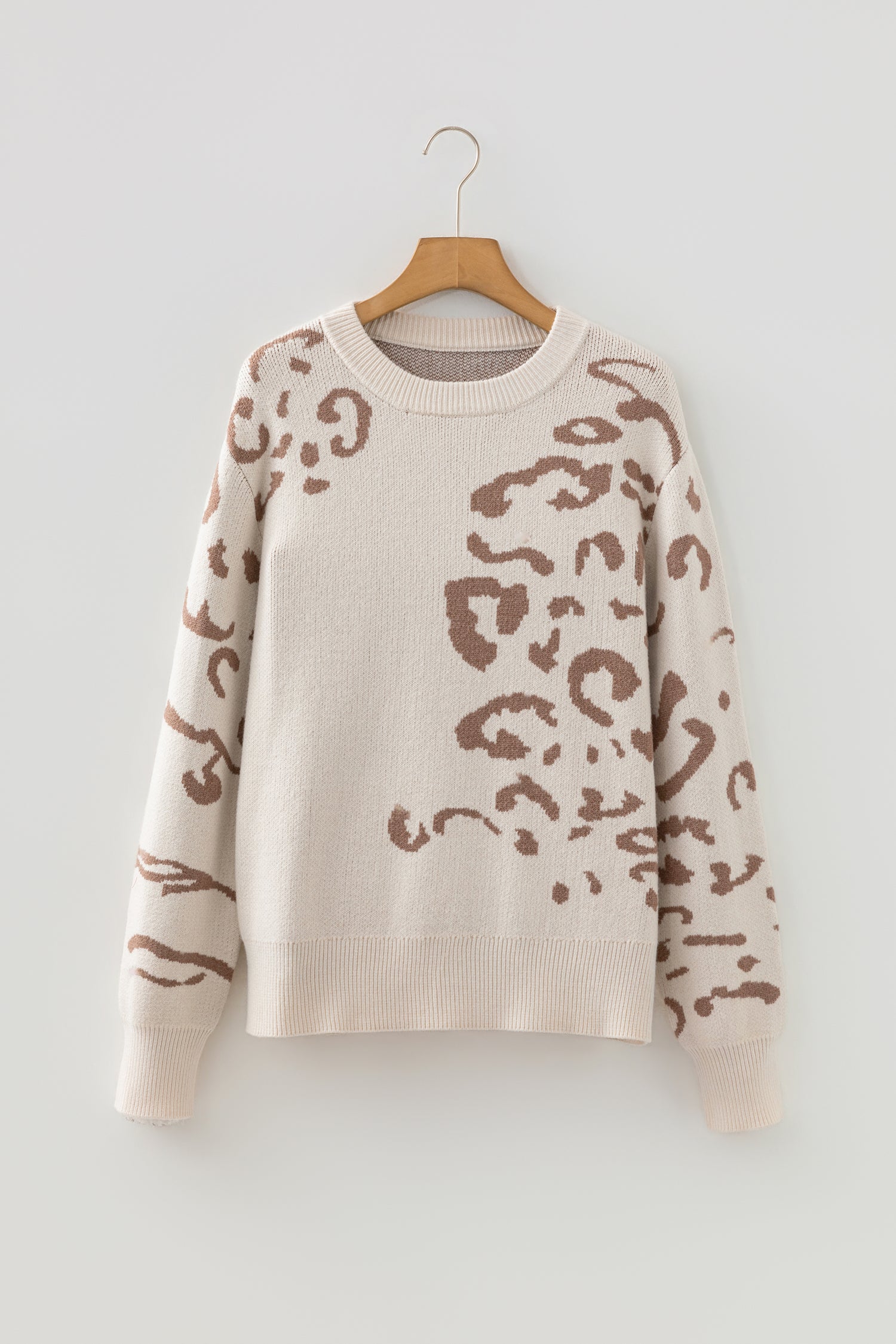 Asymmetric Leopard Print Detail Drop Shoulder Sweater - Sweaters & Cardigans/Sweaters