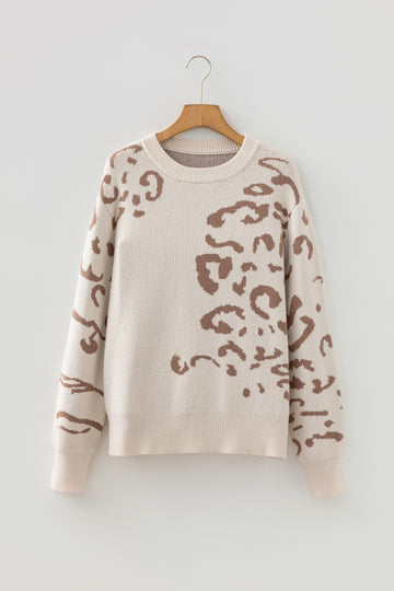 Asymmetric Leopard Print Detail Drop Shoulder Sweater - Sweaters & Cardigans/Sweaters