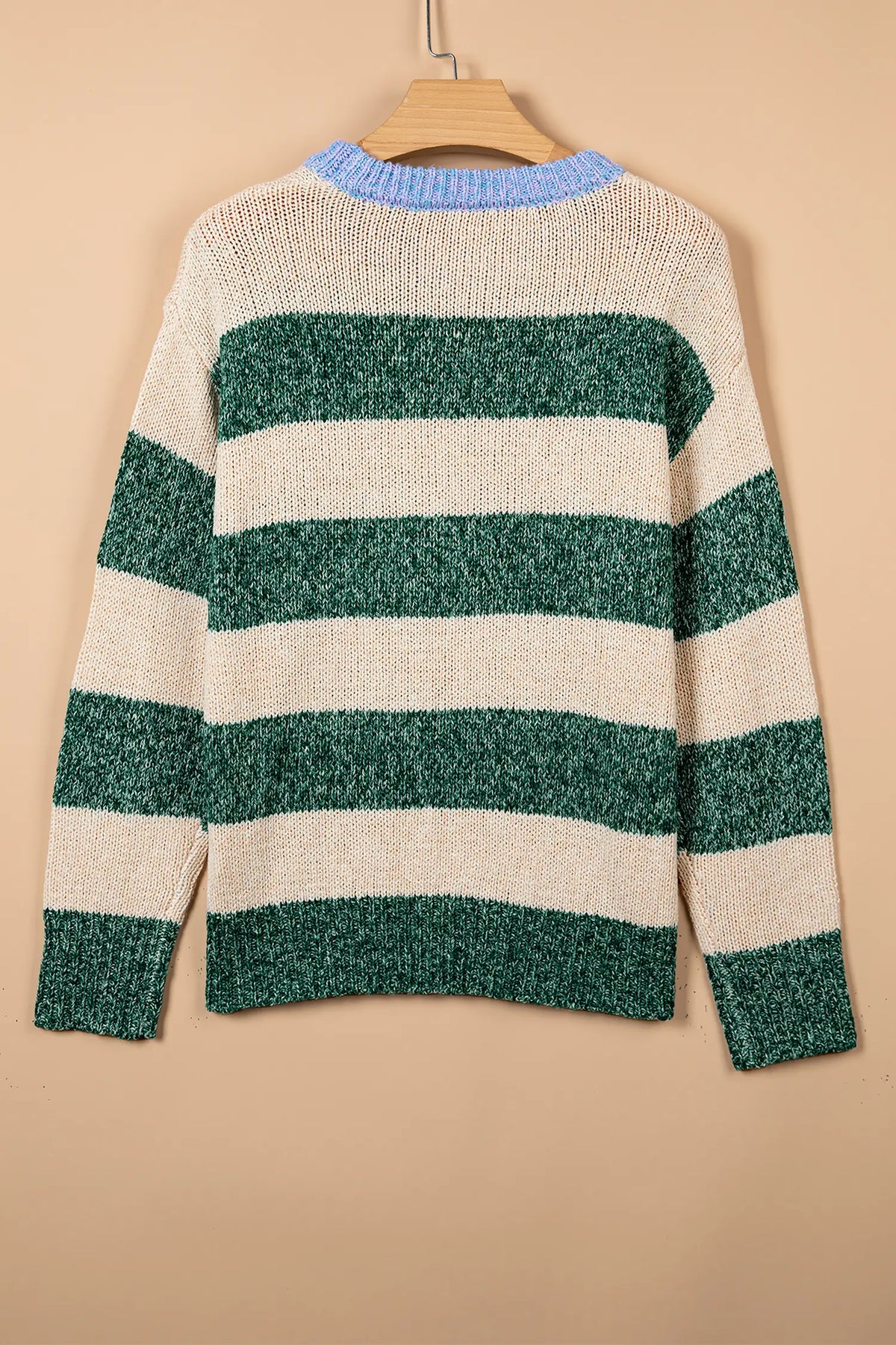 Striped Colourblock Drop Shoulder Pullover Sweater – Green Stripe