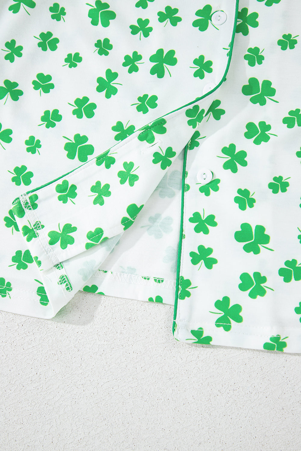 Green Clover Printed Short Sleeve and Ruffled Shorts Pyjama Set eAura