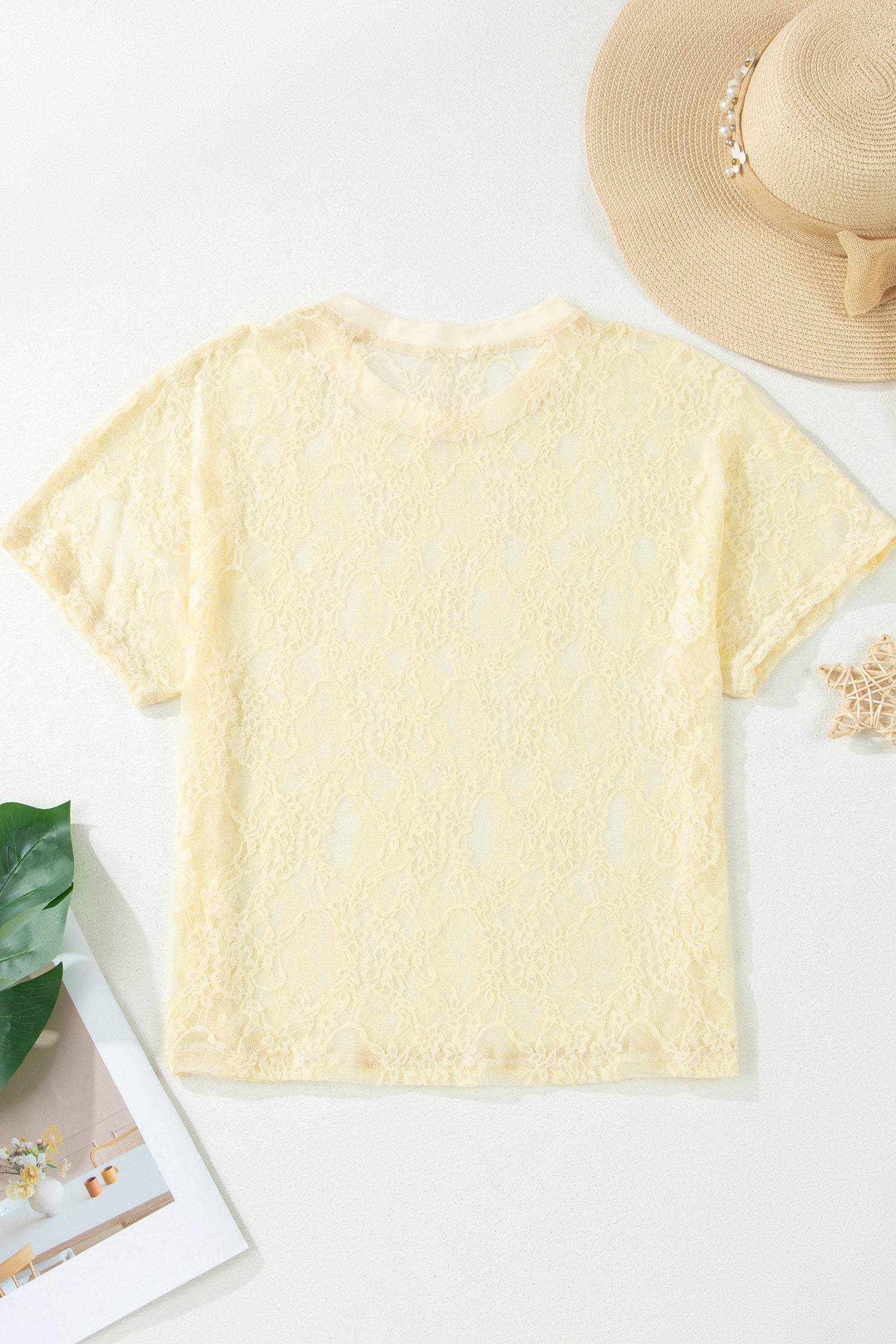 Beau Sheer Floral Lace Boxy Tee – Blue