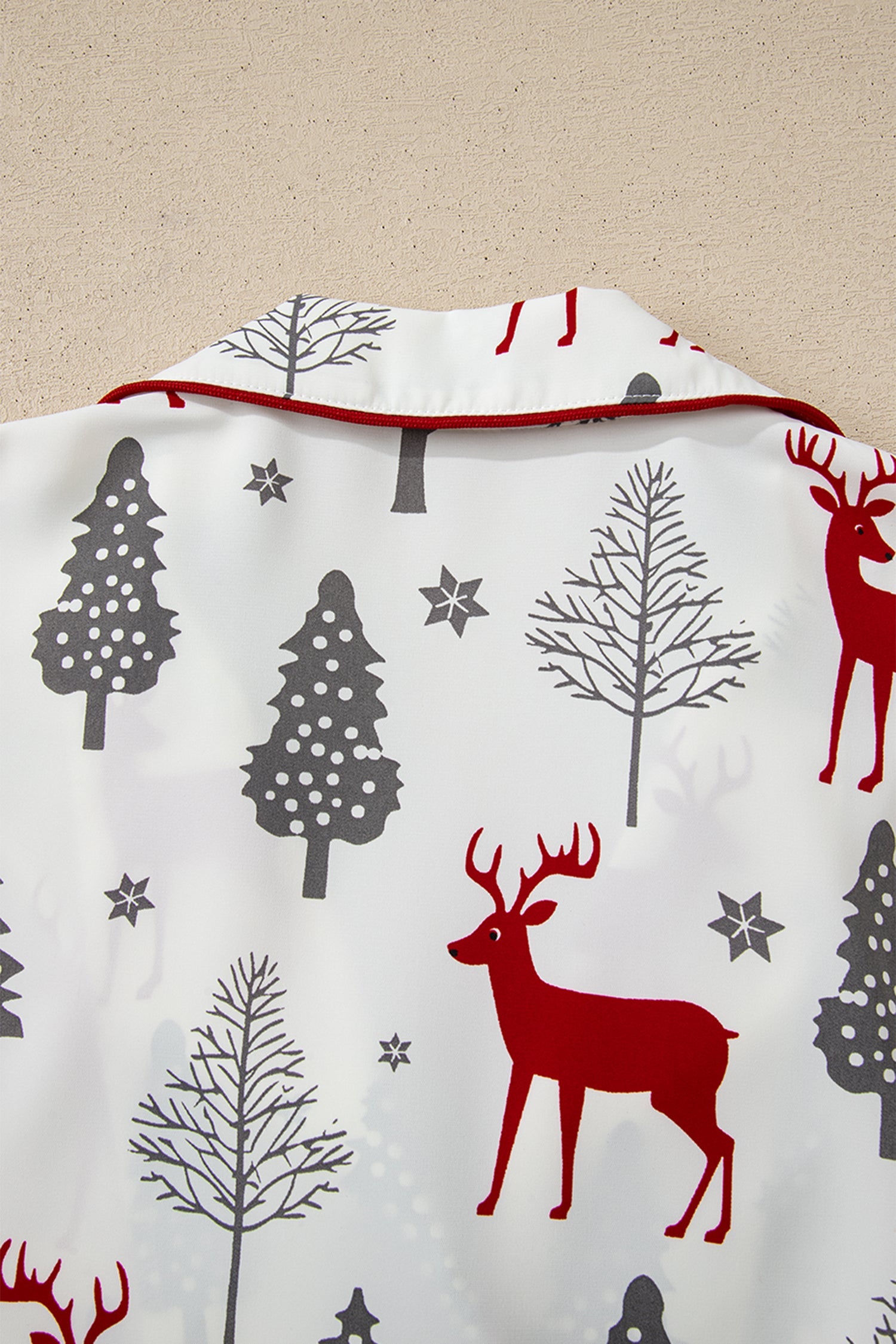 Christmas Print Velvet Trim Bow Knot Pyjama Shorts Set - Loungewear & Sleepwear/Sleepwear