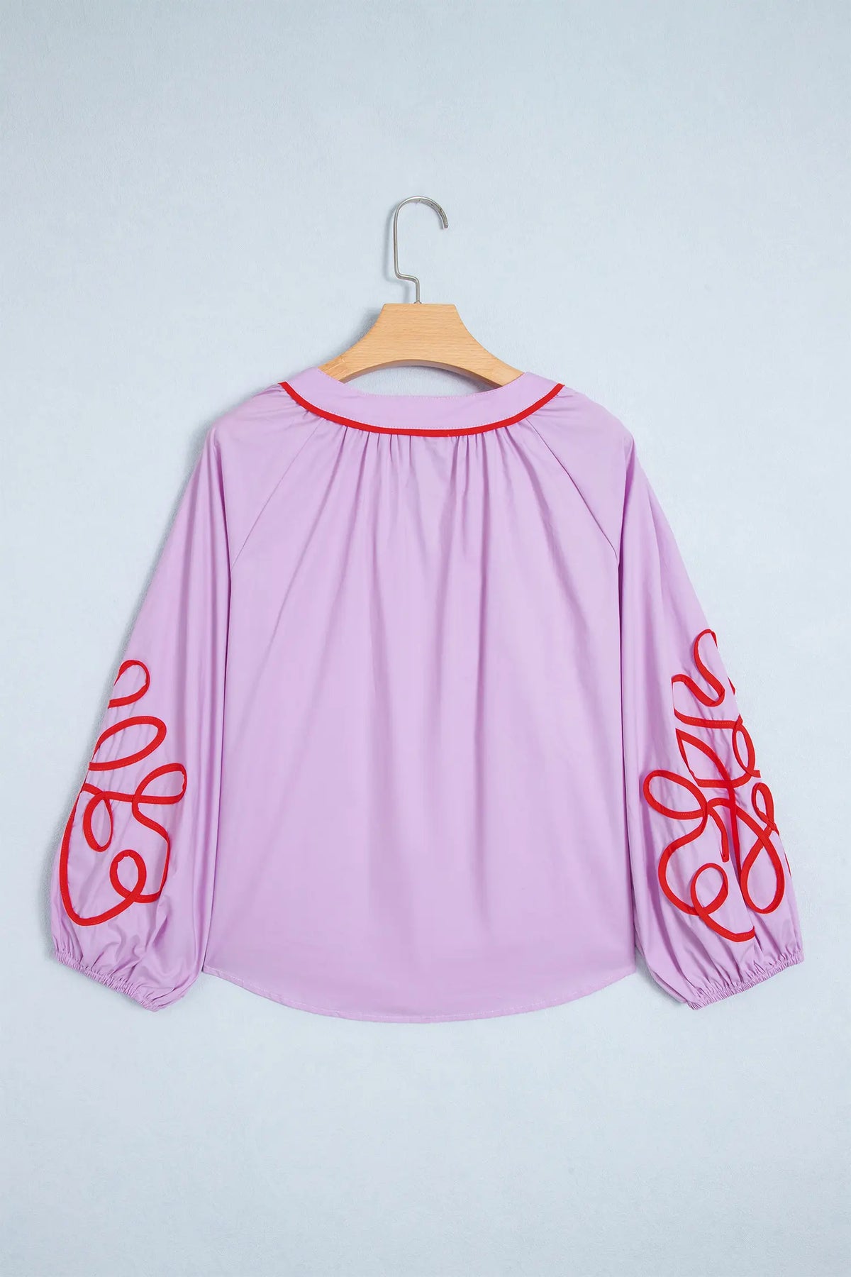 Contrast Detail Long Sleeve Decorative Neckline Cotton Blouse – Orchid Bouquet