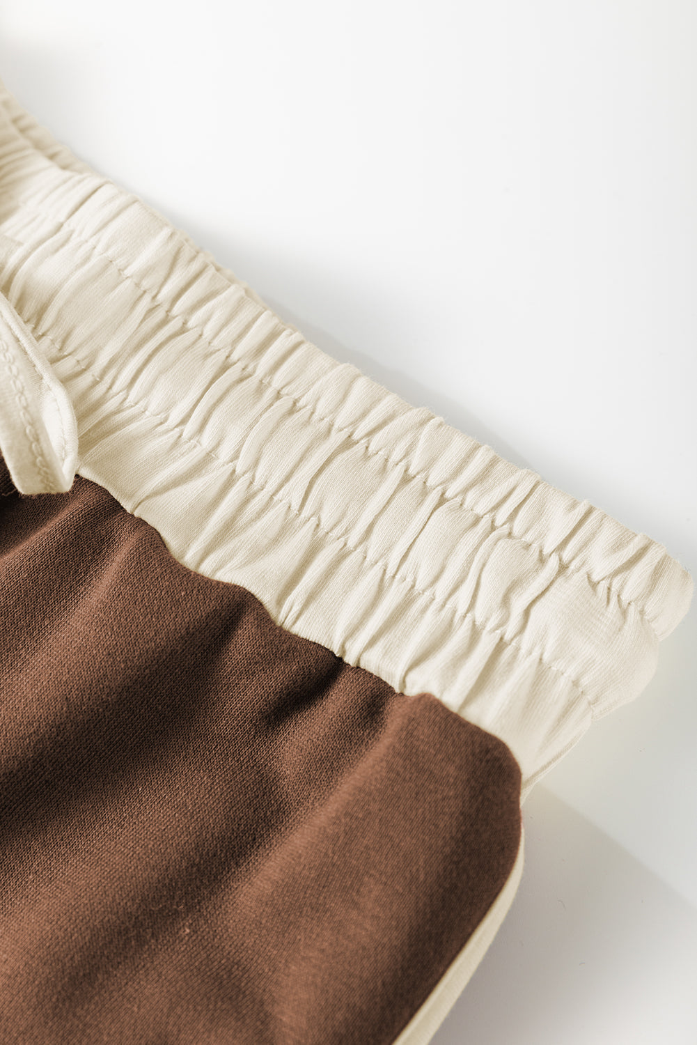 Coffee Colour Contrast Loose Pullover and Lace-up Waist Skort Set eAura
