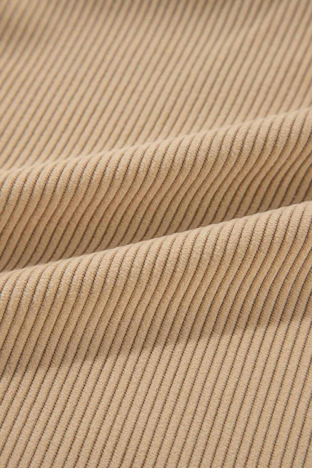 Light French Beige Solid Frilled Flap Pocket Button Up Corduroy Shacket Beagle Boutique Fashion Outlet