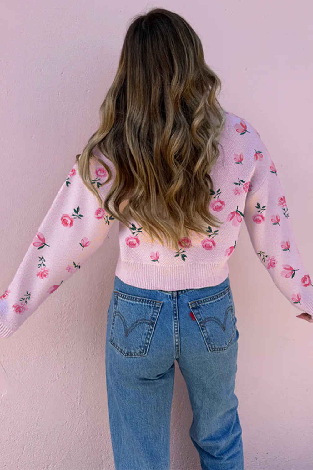 Floral Print Drop Shoulder Cropped Sweater eAura