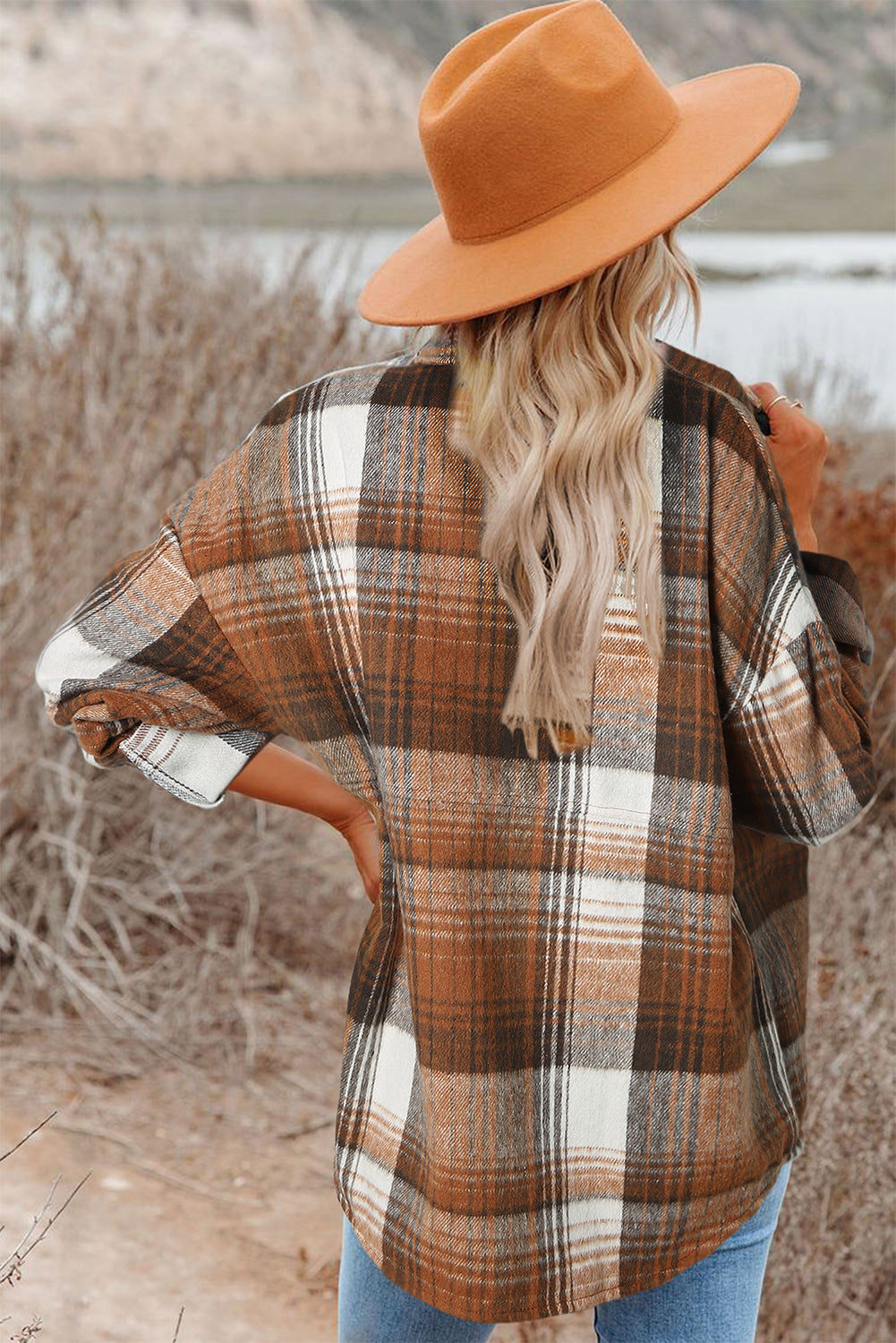 Pink Black/Pink Plaid Flap Pockets Shacket eAura