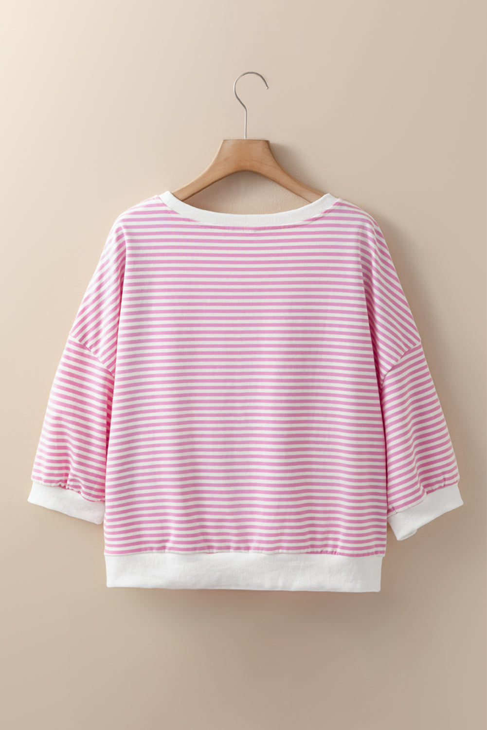 Pink Striped 3/4 Sleeve Drop Shoulder Top eAura