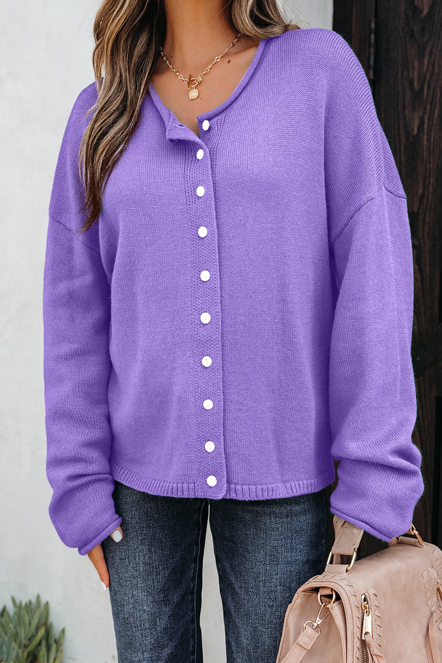 Knit Button Drop Shoulder Sweater Cardigan - Sweaters & Cardigans/Cardigans